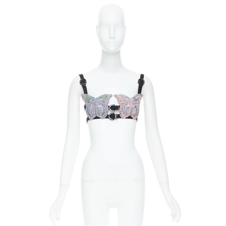 raro VERSACE Dua Lipa 2023 La Vacanza Pasarela cristal sujetador