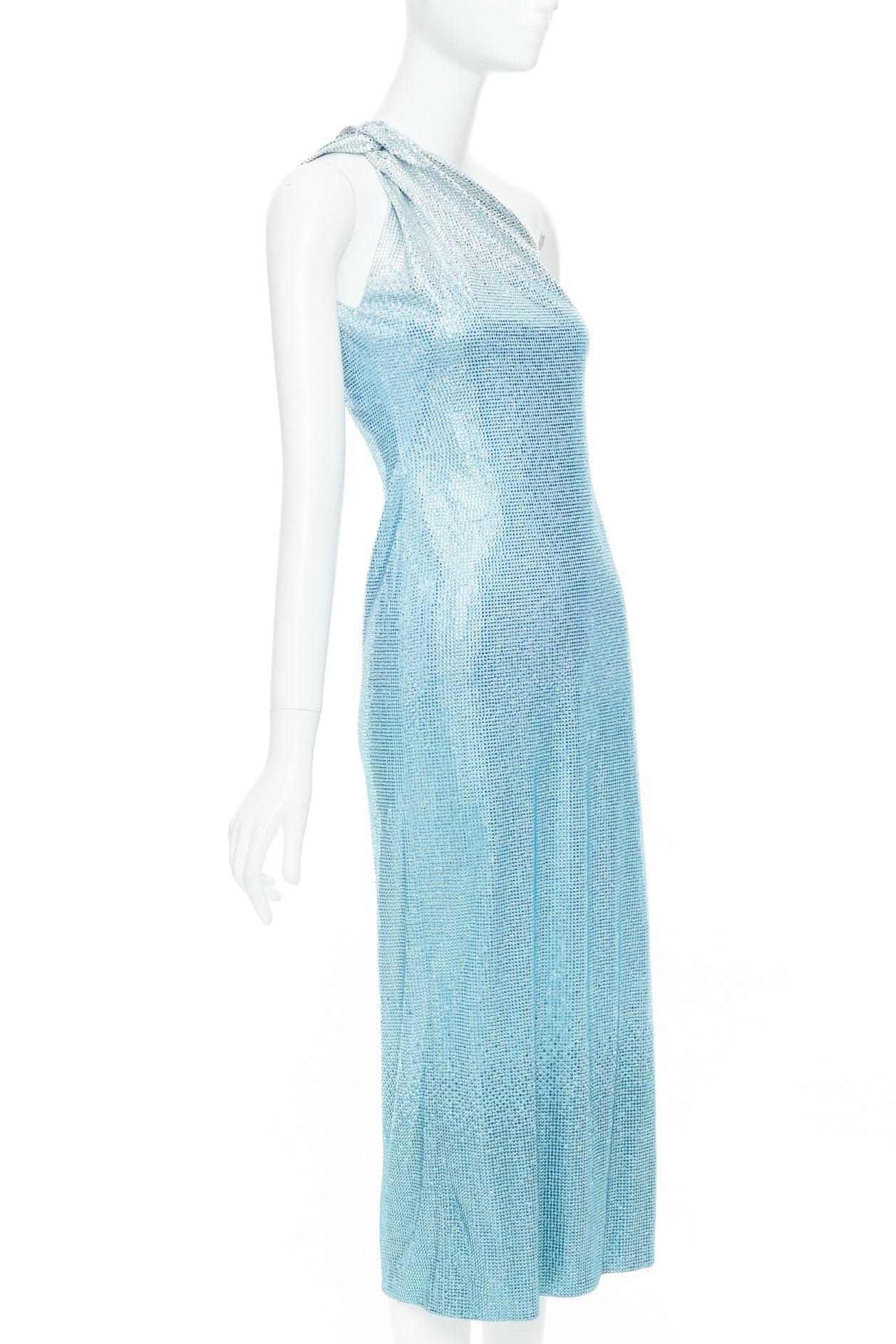 Blue rare VERSACE Dua Lipa 2023 La Vacanza Runway crystal encrusted dress IT38 XS