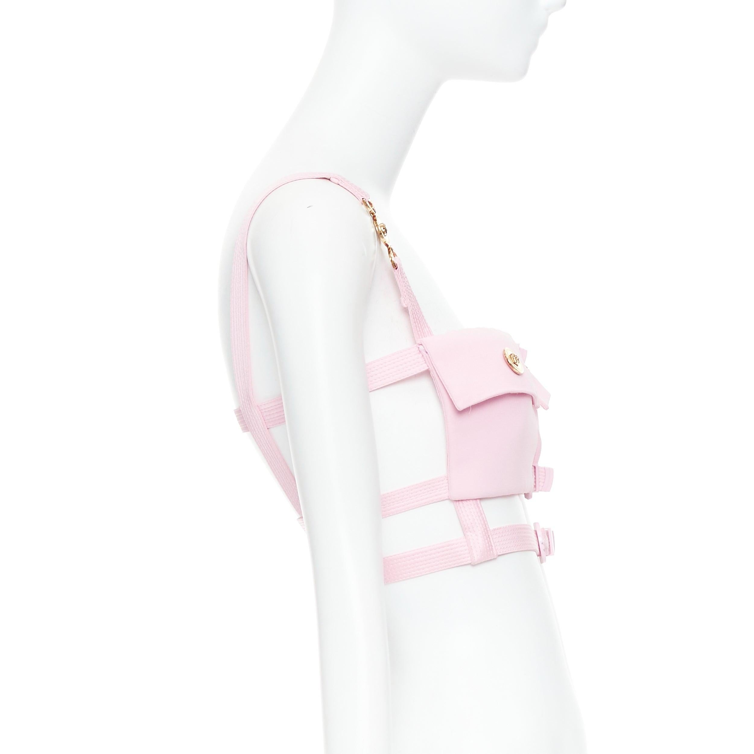 rare VERSACE Lipa 2023 La Vacanza Runway pink bondage Enver top IT42 M Pour femmes en vente