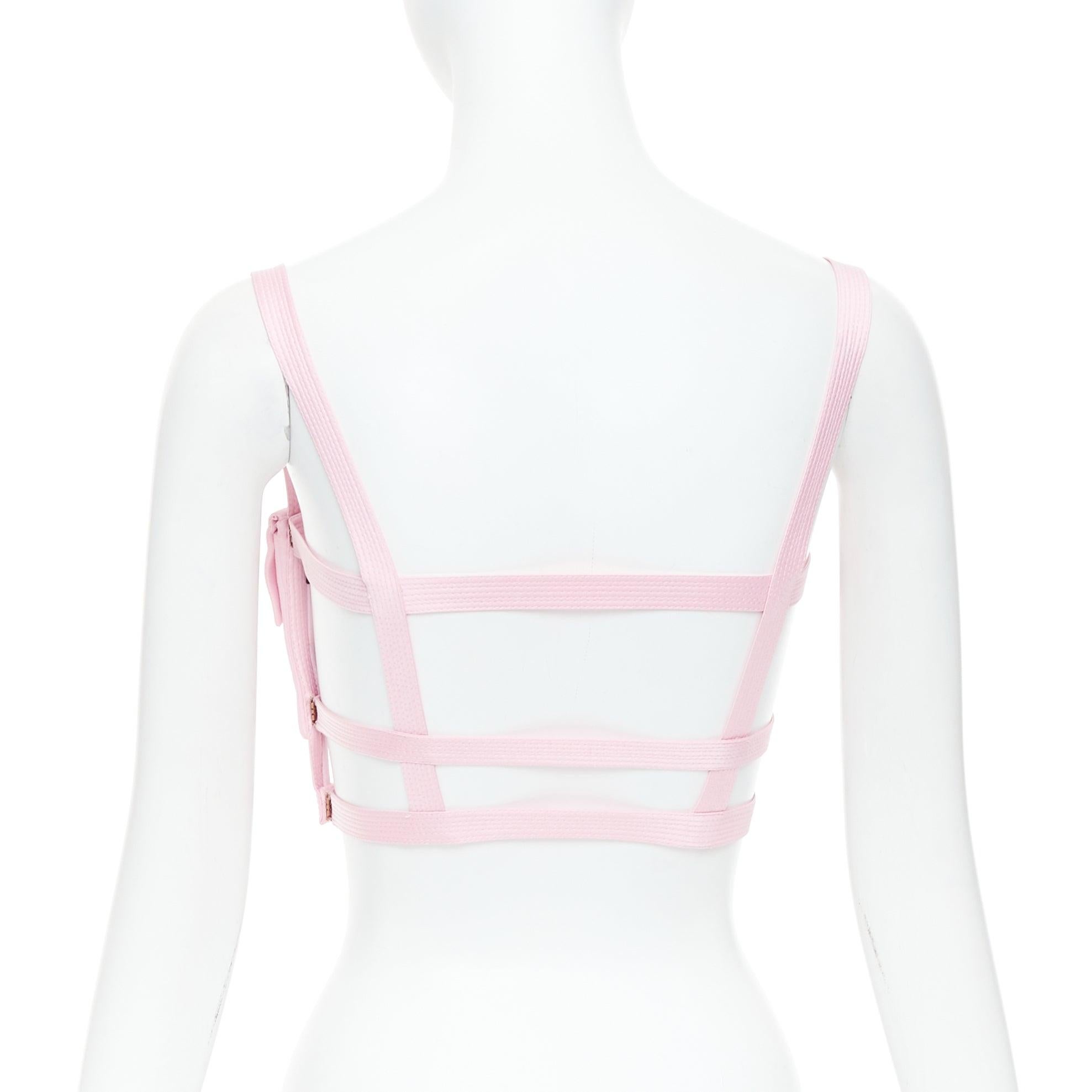 rare VERSACE Lipa 2023 La Vacanza Runway pink bondage Enver top IT42 M en vente 1