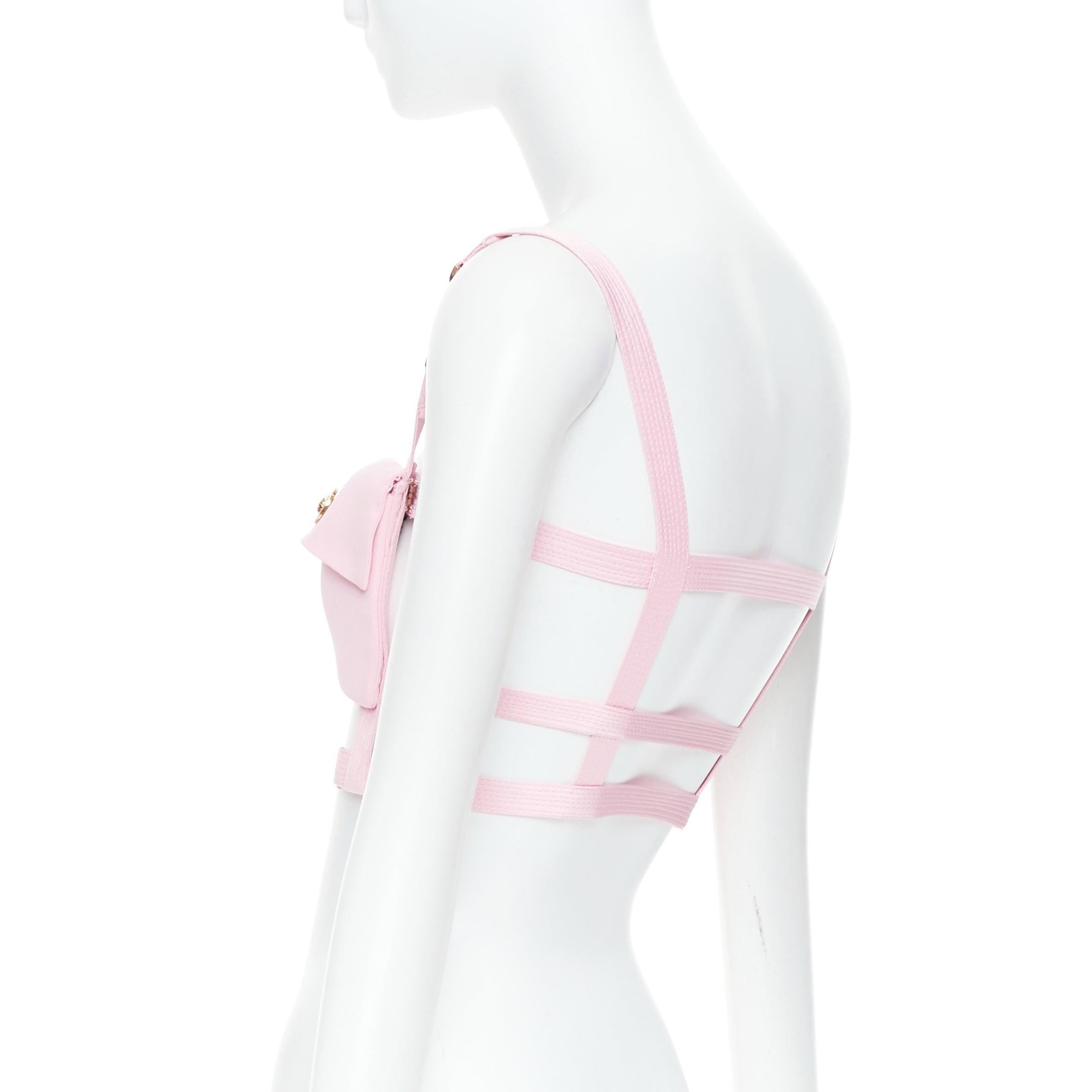 rare VERSACE Lipa 2023 La Vacanza Runway pink bondage Enver top IT42 M en vente 2