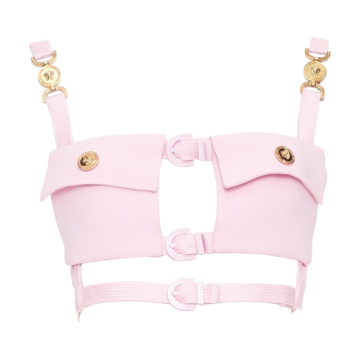 raro VERSACE Dua Lipa 2023 La Vacanza Runway rosa bondage Enver top IT42 M