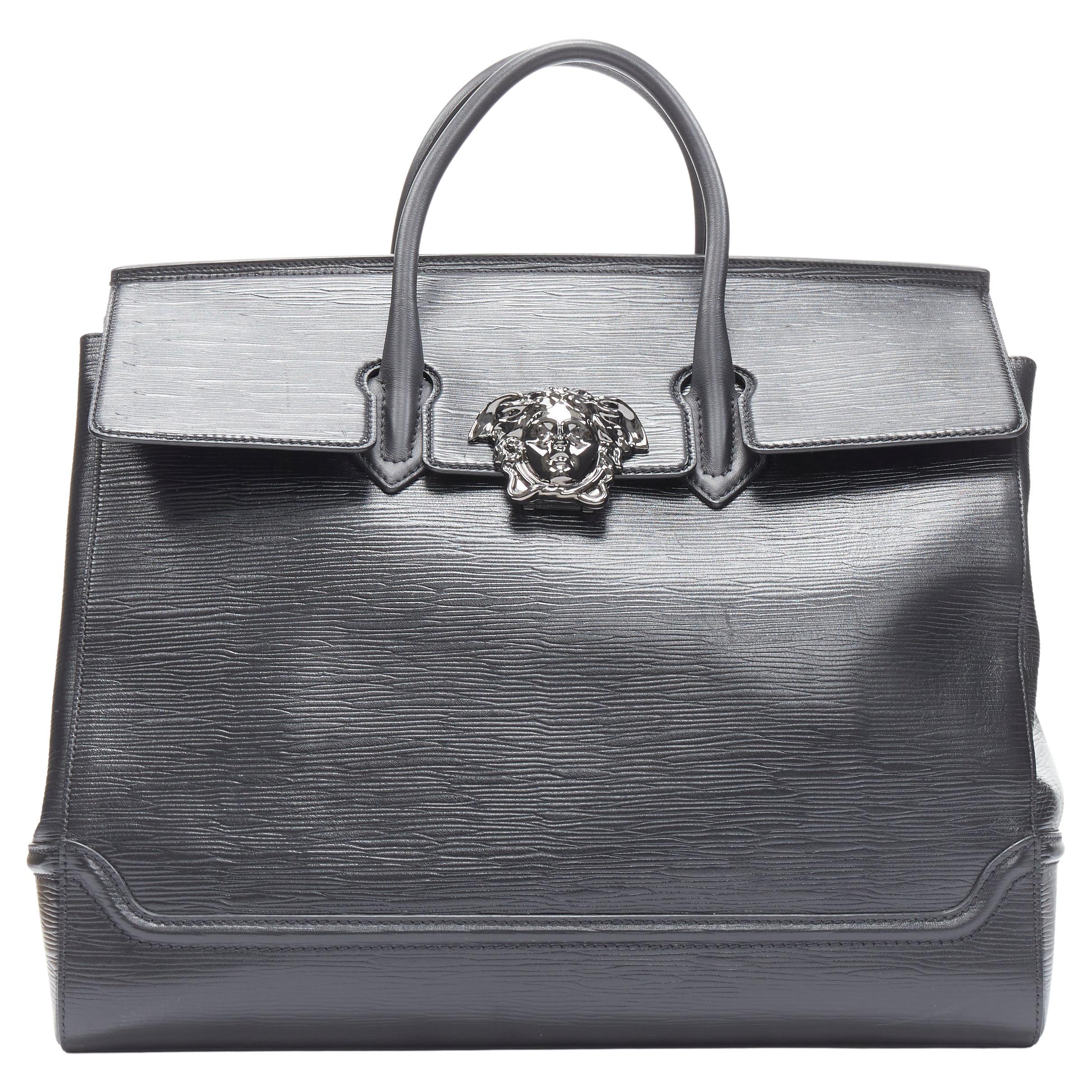 rare VERSACE Empire XL black Epi leather Medusa lock carry on travel bag  For Sale at 1stDibs