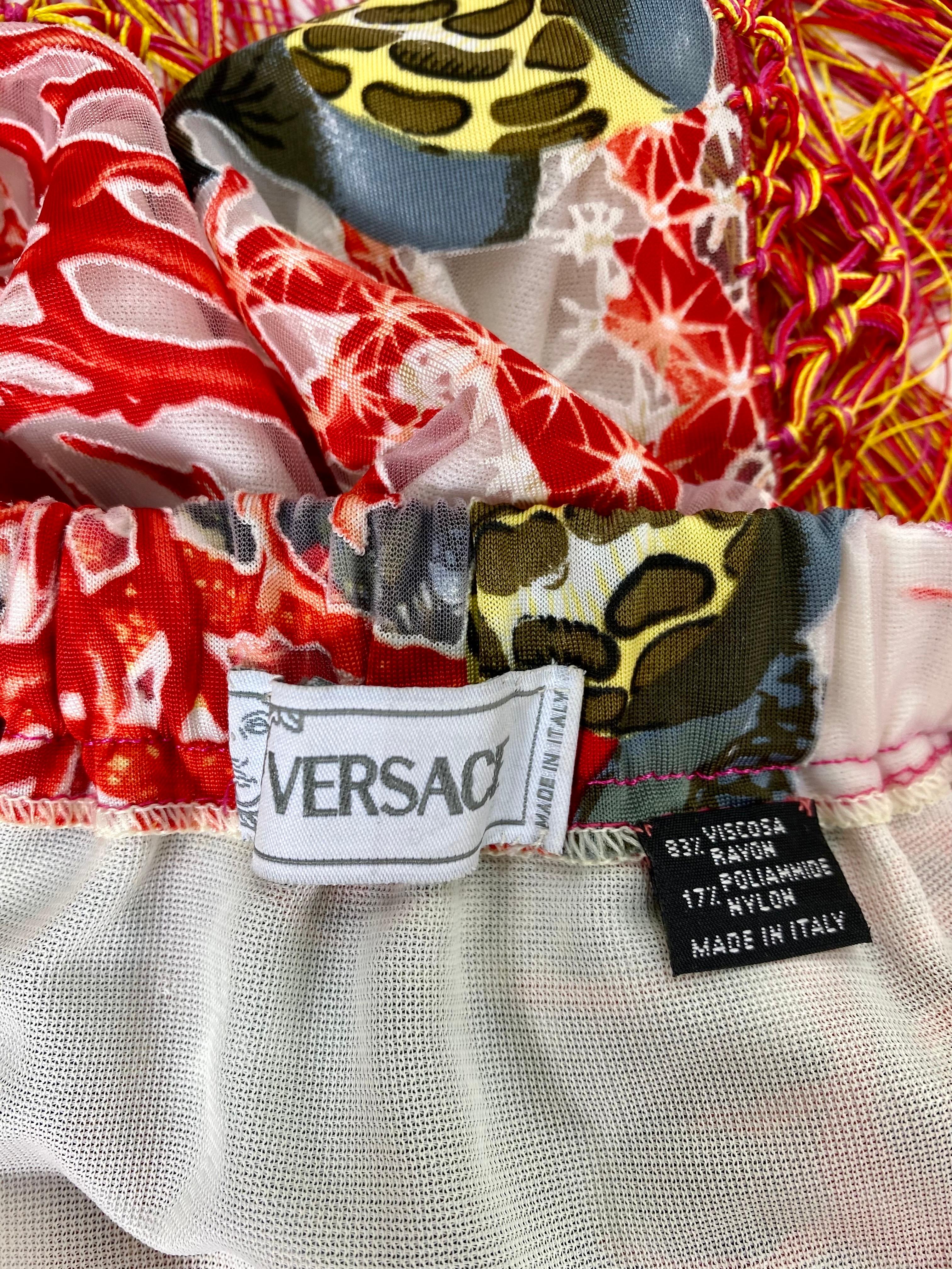 Seltener Versace Le Jardin Barocco Bedruckter langer Tüllrock mit Fransen im Angebot 6