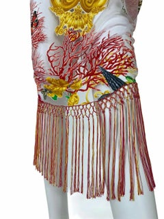 Rare Versace Le Jardin Barocco Printed Tulle Long Skirt with Fringe