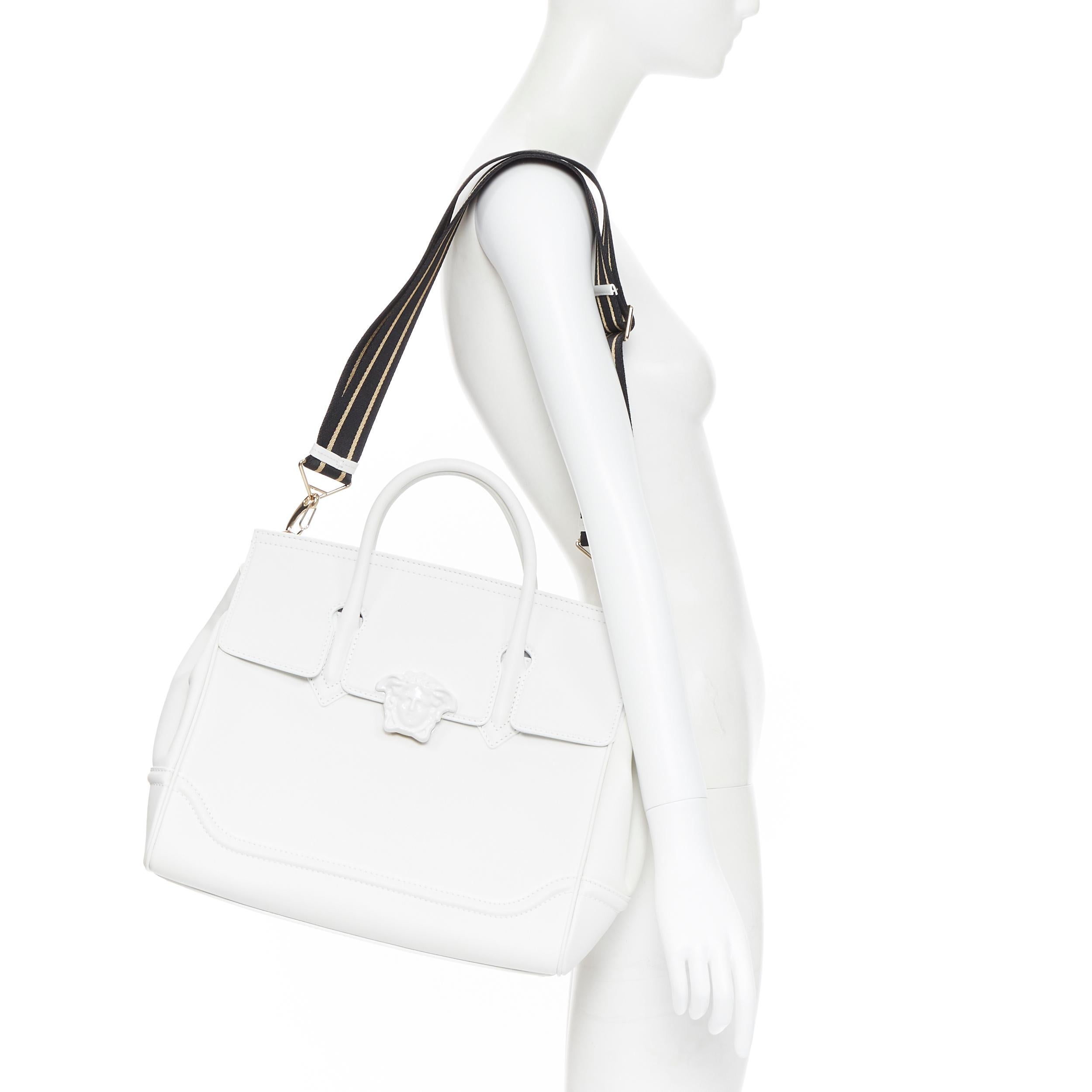 rare VERSACE new Palazzo Empire Large white calf leather Medusa satchel bag 
Brand: Versace
Designer: Donatella Versace
Collection: 2019
Model Name / Style: Palazzo Empire
Material: Leather
Color: White
Pattern: Solid
Closure: Clasp
Lining material: