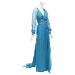 rare VERSACE Runway silk pailette embellished sheer sleeves draped evening gown