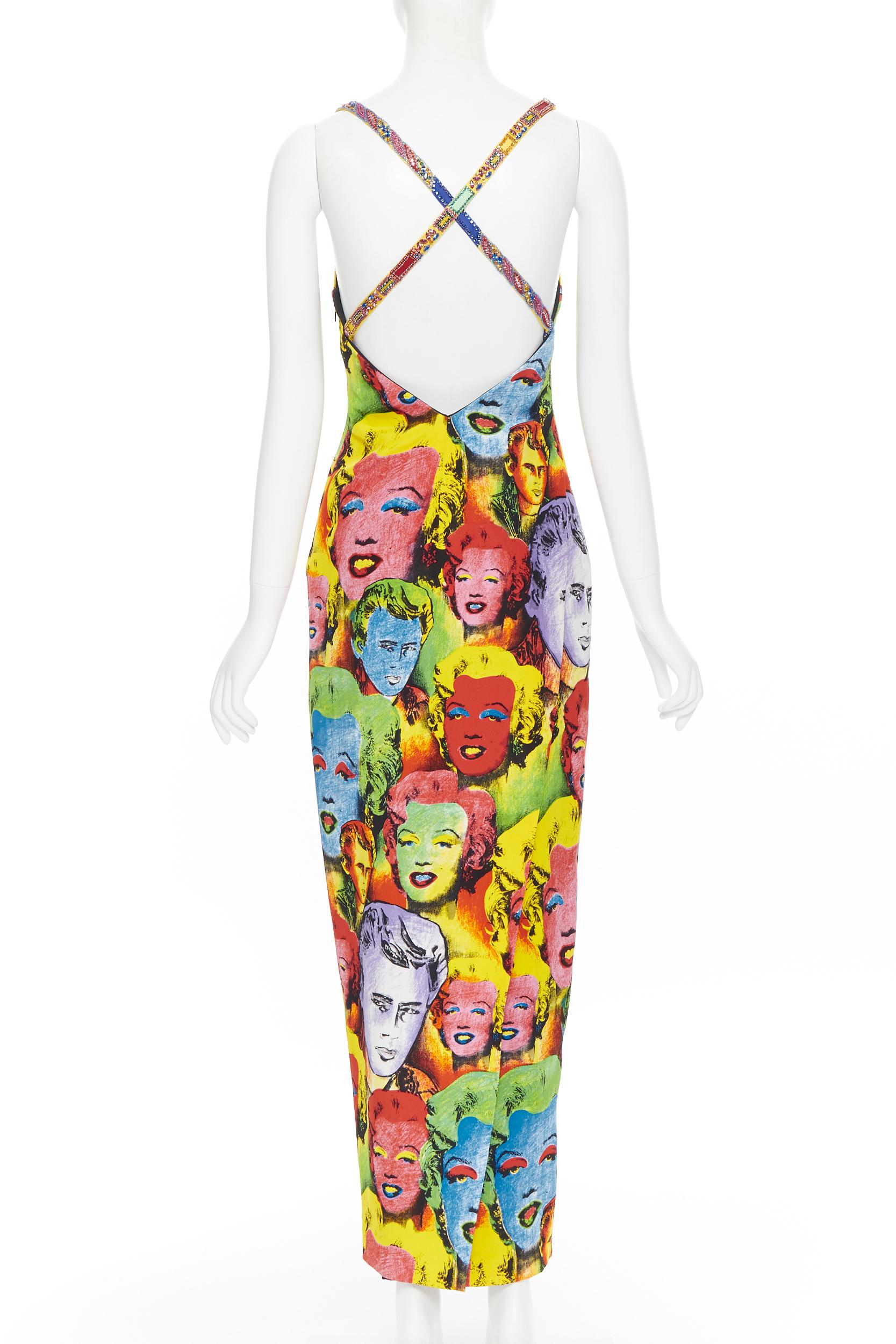 Donna raro VERSACE SS18 Tribute Runway Warhol Pop Art SS1991 abito Monroe in cristallo IT38