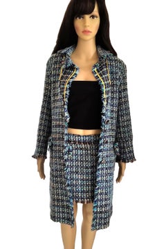 Rare Versace Versus Aqua Multi Color Tweed Runway Jacket Mini Skirt IT 42/ US 6
