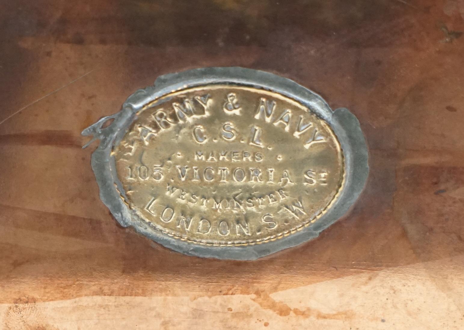 Rare Very Collectable Army & Navy C.S.L Makers Copper Military Campaign Cooker (Cuiseur de campagne militaire en cuivre) en vente 7