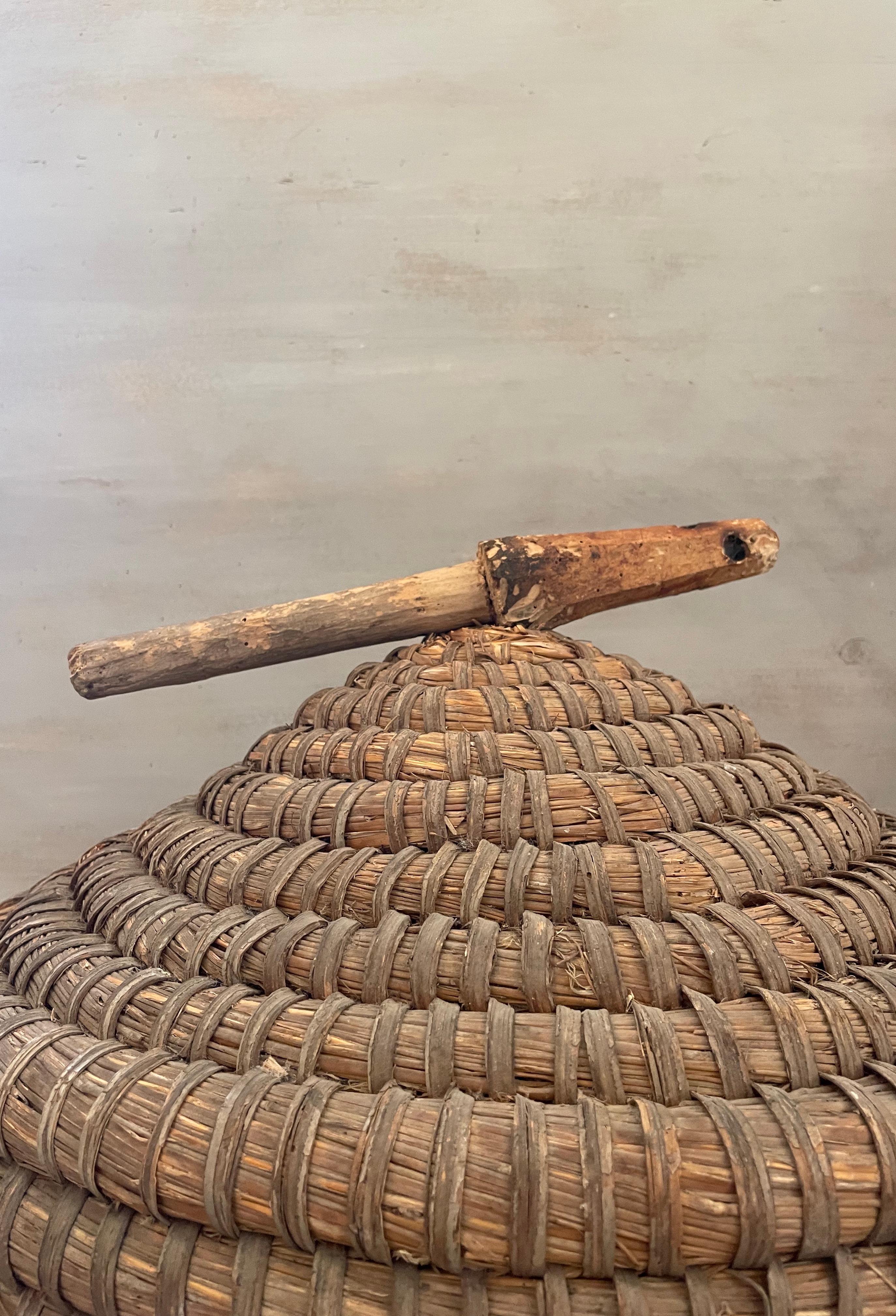 Rare, Very Large 19th C French Handled Bee Skep 6