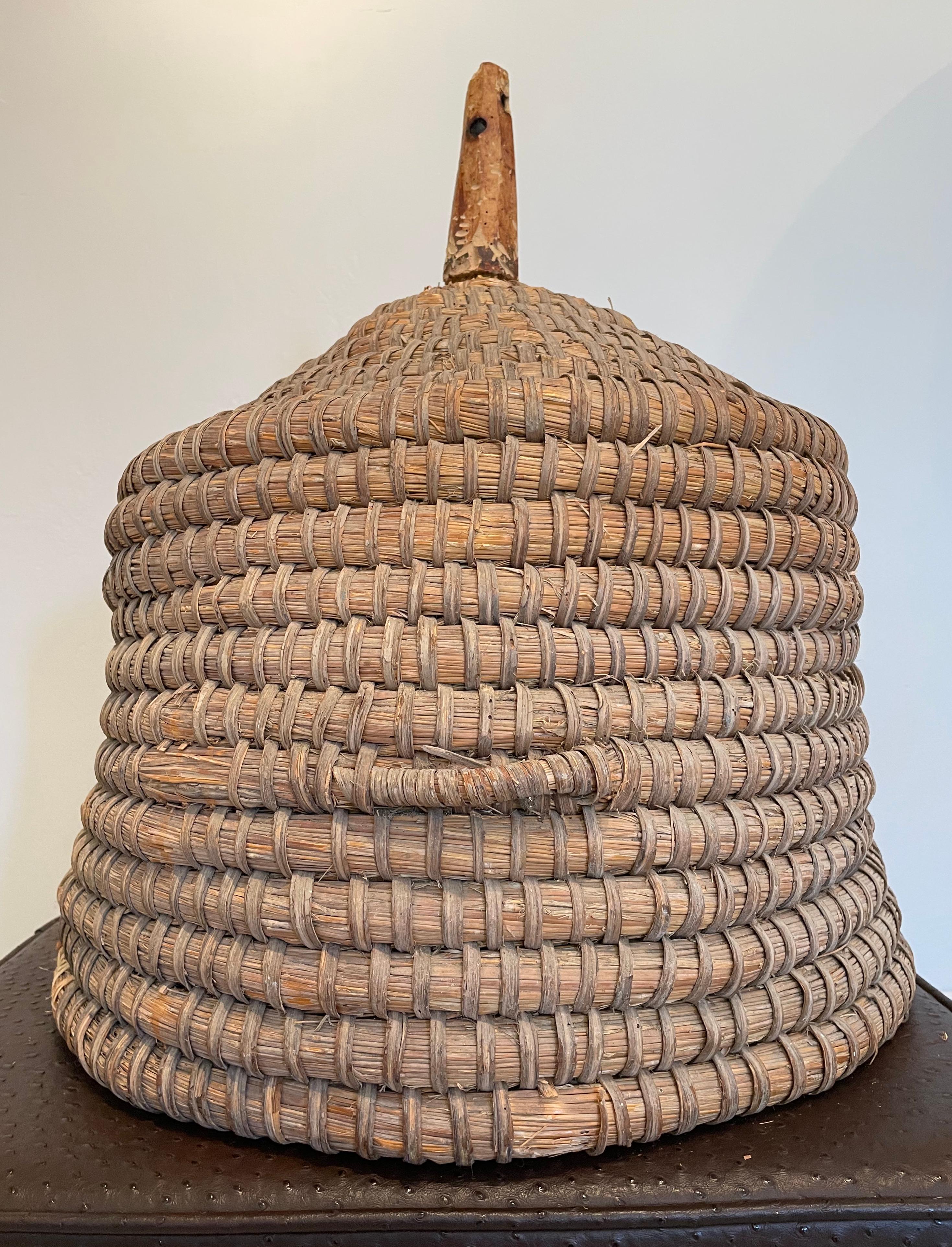 Straw Rare, Very Large 19th C French Handled Bee Skep