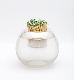 Raro e molto grande Silver Silver edwardiano, con asta filettata per fiammiferi in cristallo