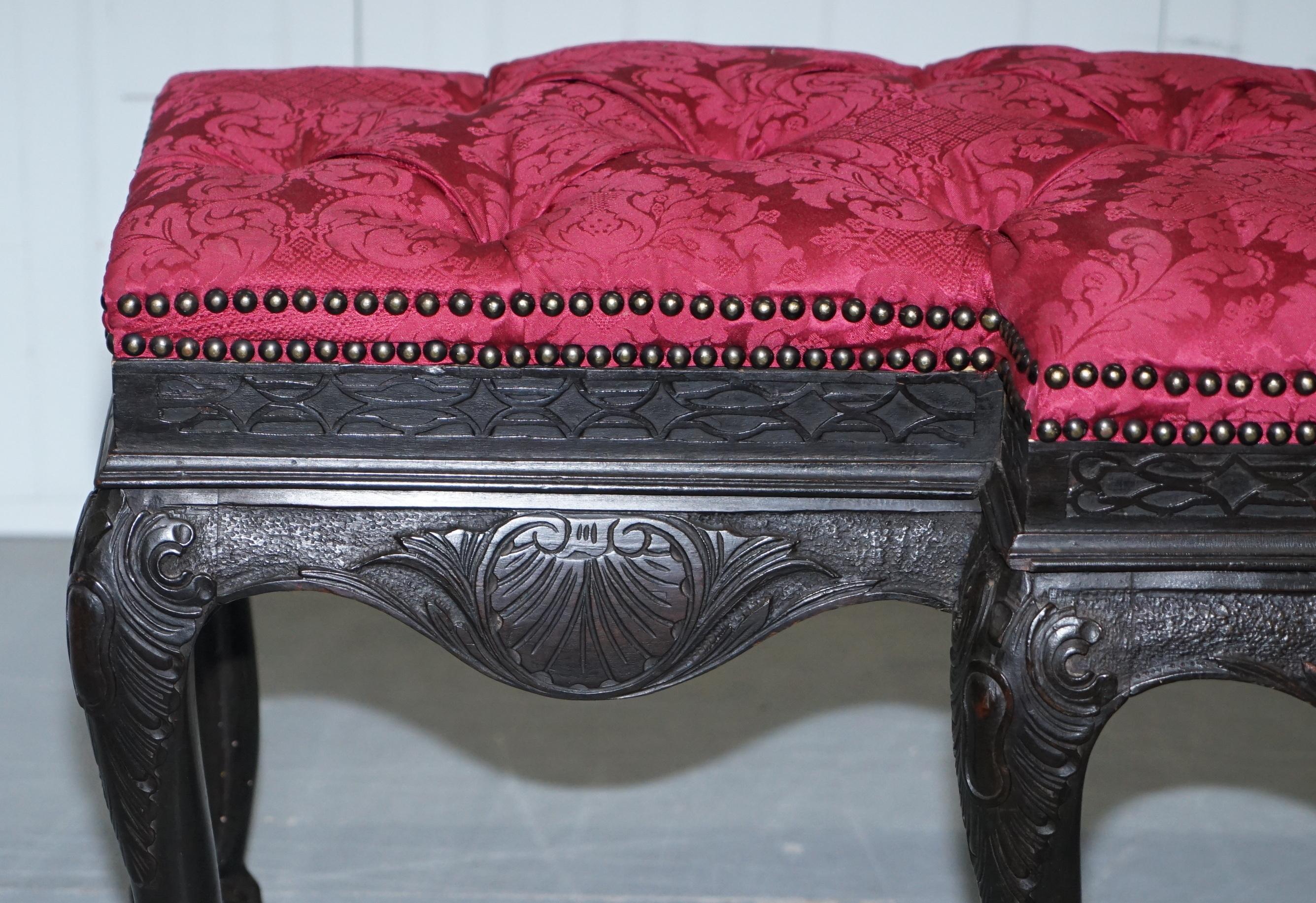 Rare Very Large George II Style Claw & Ball Walnut Breakfront Window Seat Demask 4