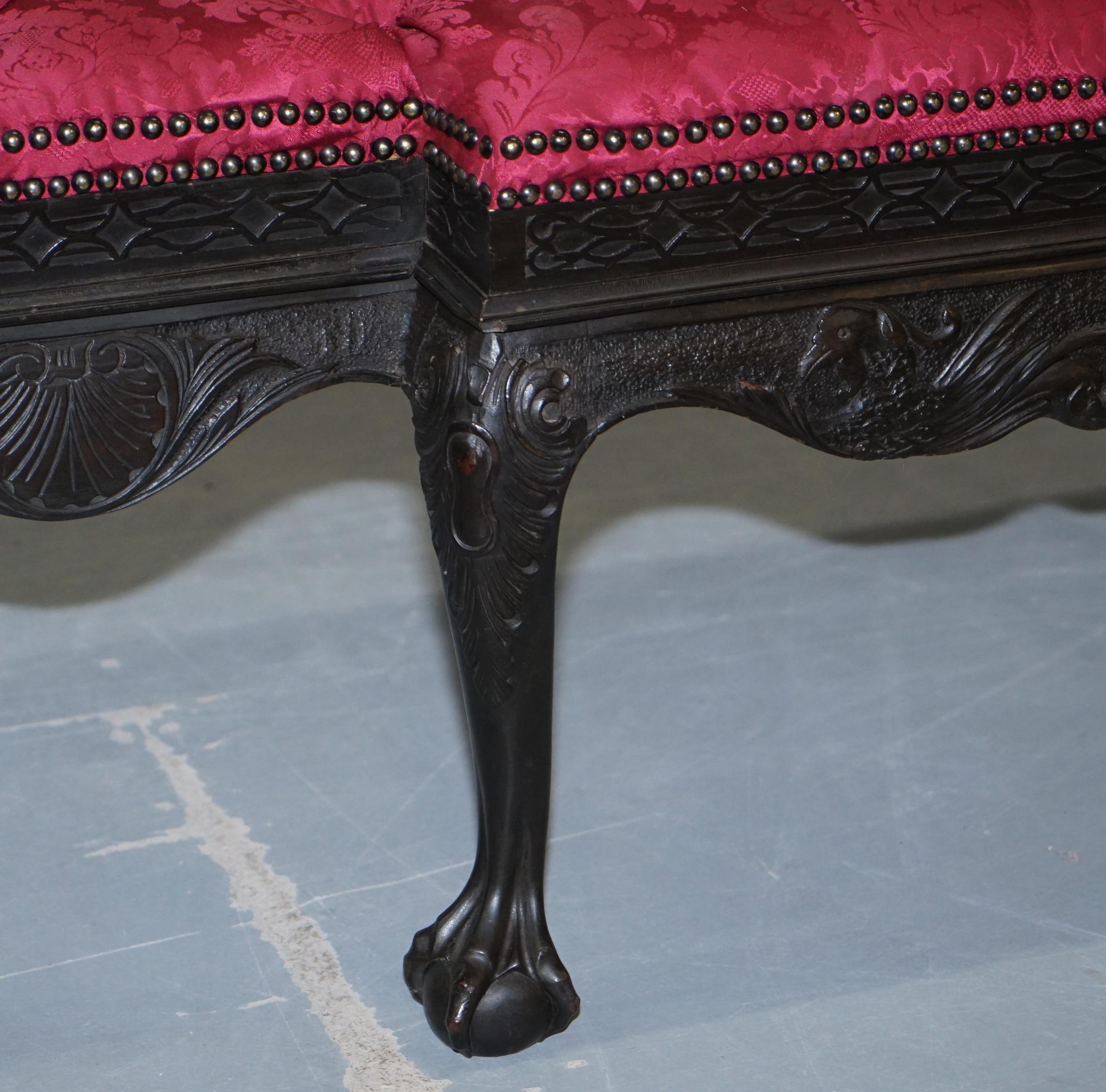 Rare Very Large George II Style Claw & Ball Walnut Breakfront Window Seat Demask 5