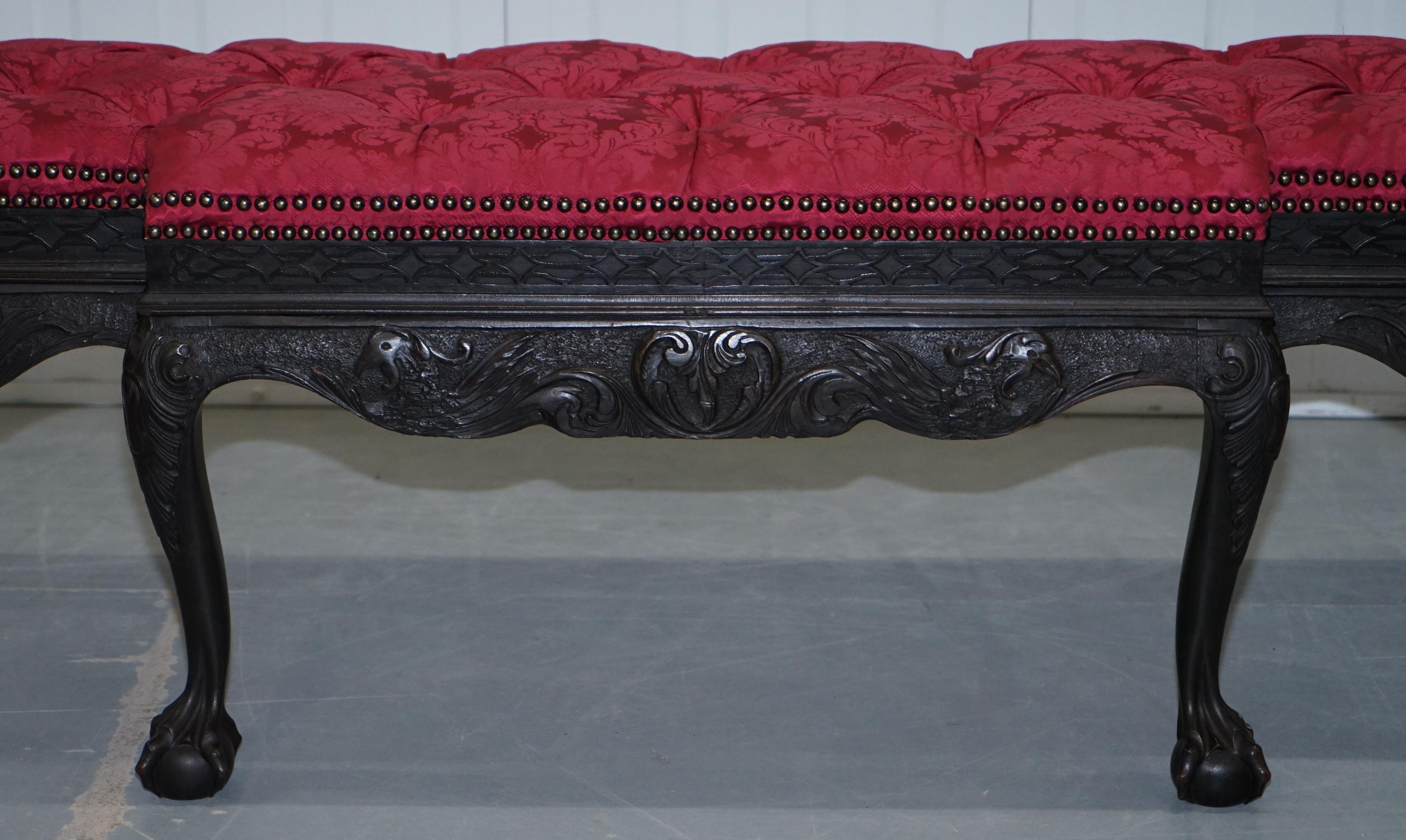 Rare Very Large George II Style Claw & Ball Walnut Breakfront Window Seat Demask 6