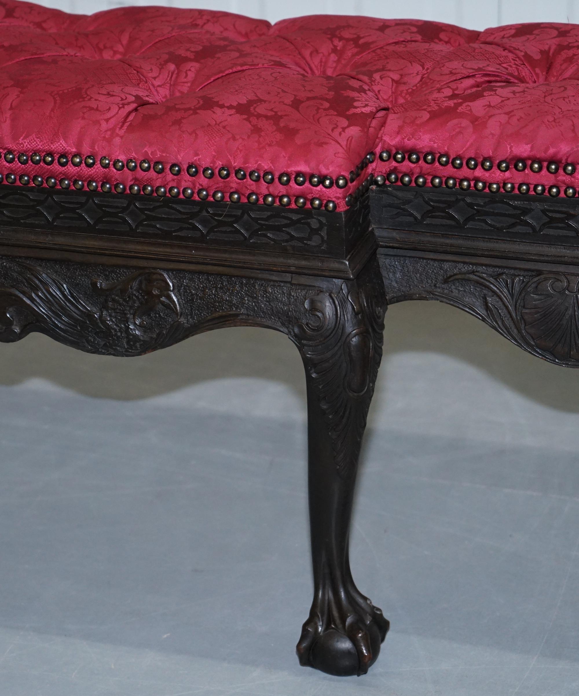 Rare Very Large George II Style Claw & Ball Walnut Breakfront Window Seat Demask 7