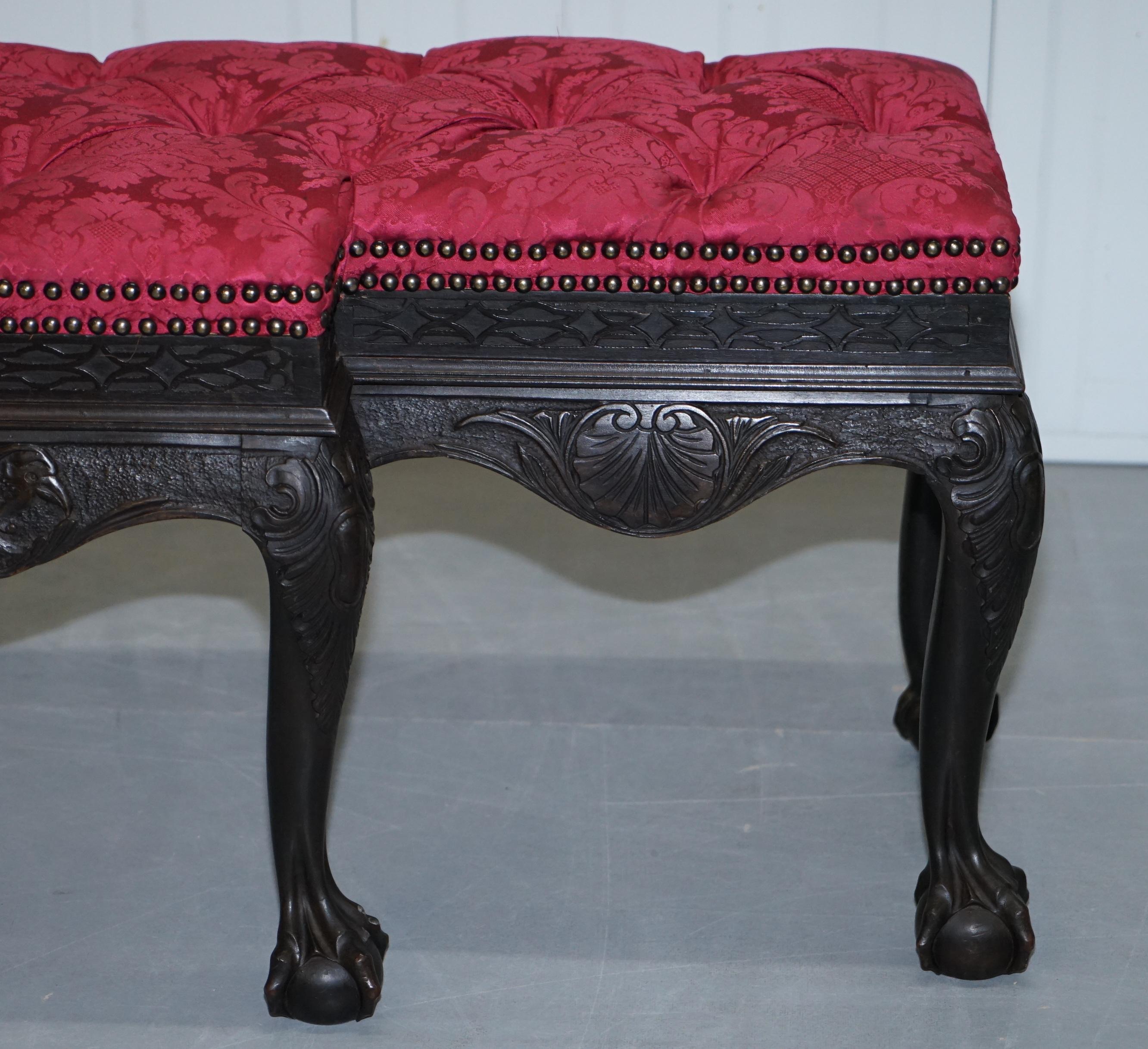 Rare Very Large George II Style Claw & Ball Walnut Breakfront Window Seat Demask 8