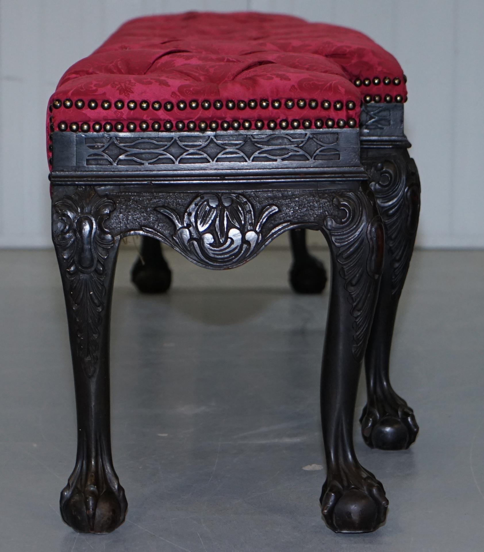 Rare Very Large George II Style Claw & Ball Walnut Breakfront Window Seat Demask 9