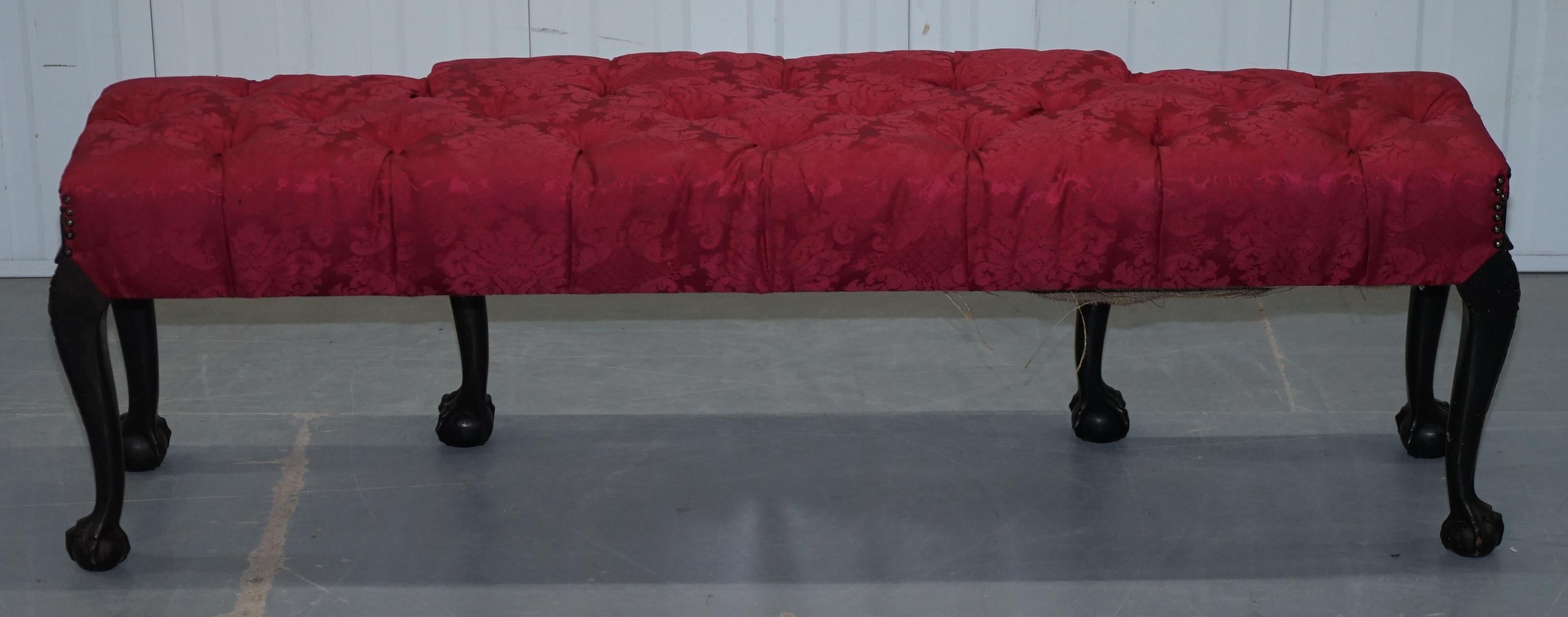 Rare Very Large George II Style Claw & Ball Walnut Breakfront Window Seat Demask 10