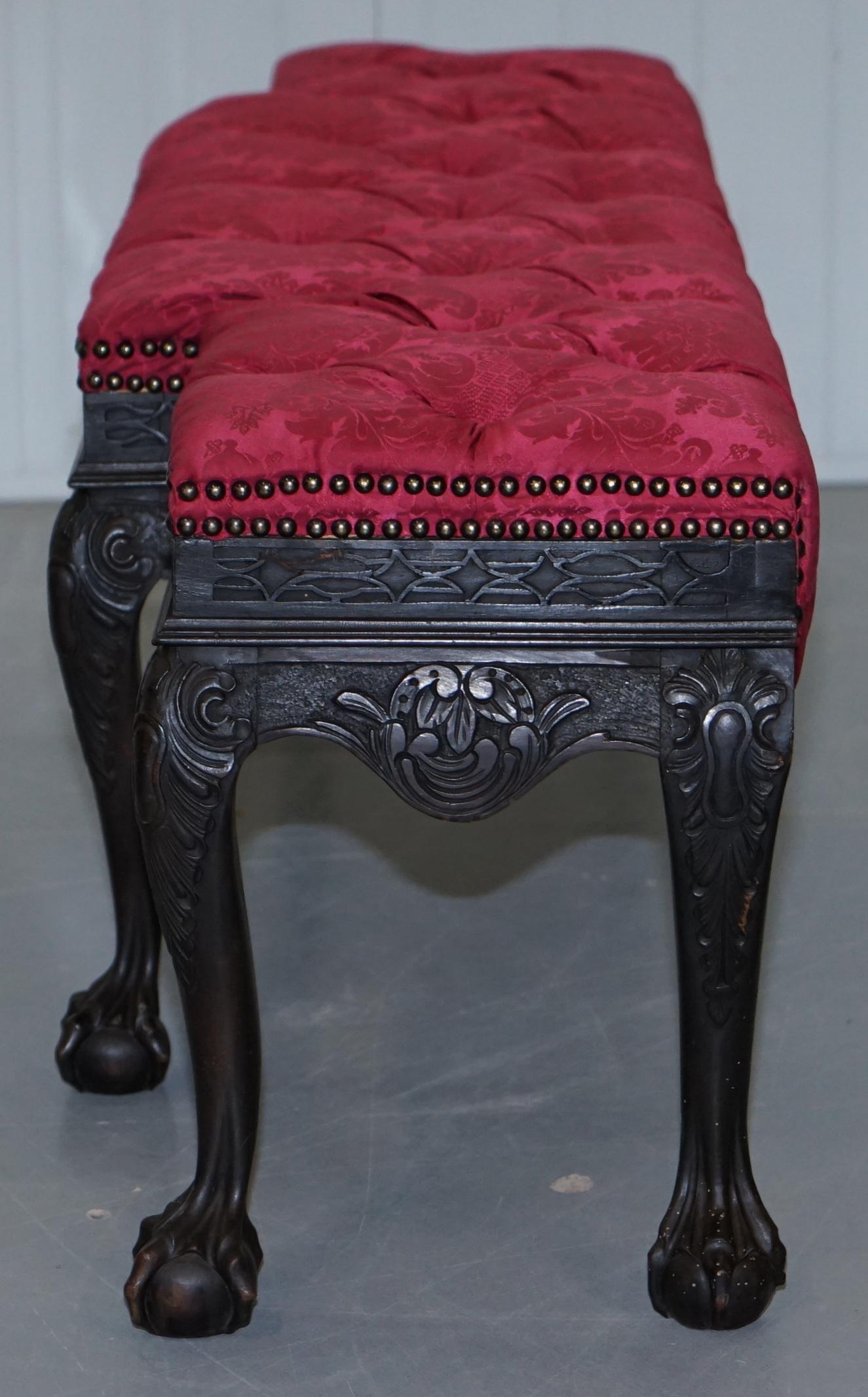 Rare Very Large George II Style Claw & Ball Walnut Breakfront Window Seat Demask 11