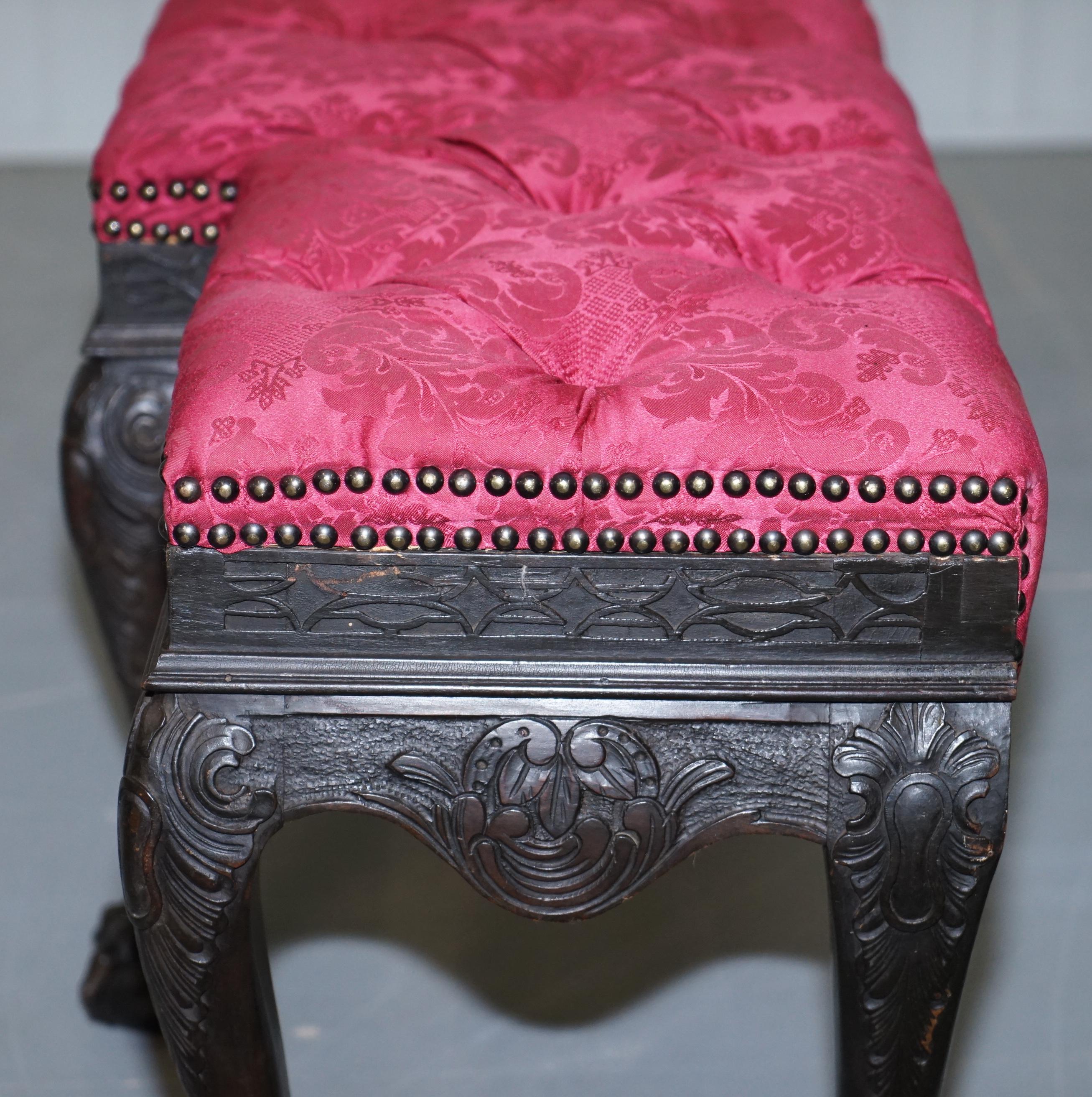 Rare Very Large George II Style Claw & Ball Walnut Breakfront Window Seat Demask 12