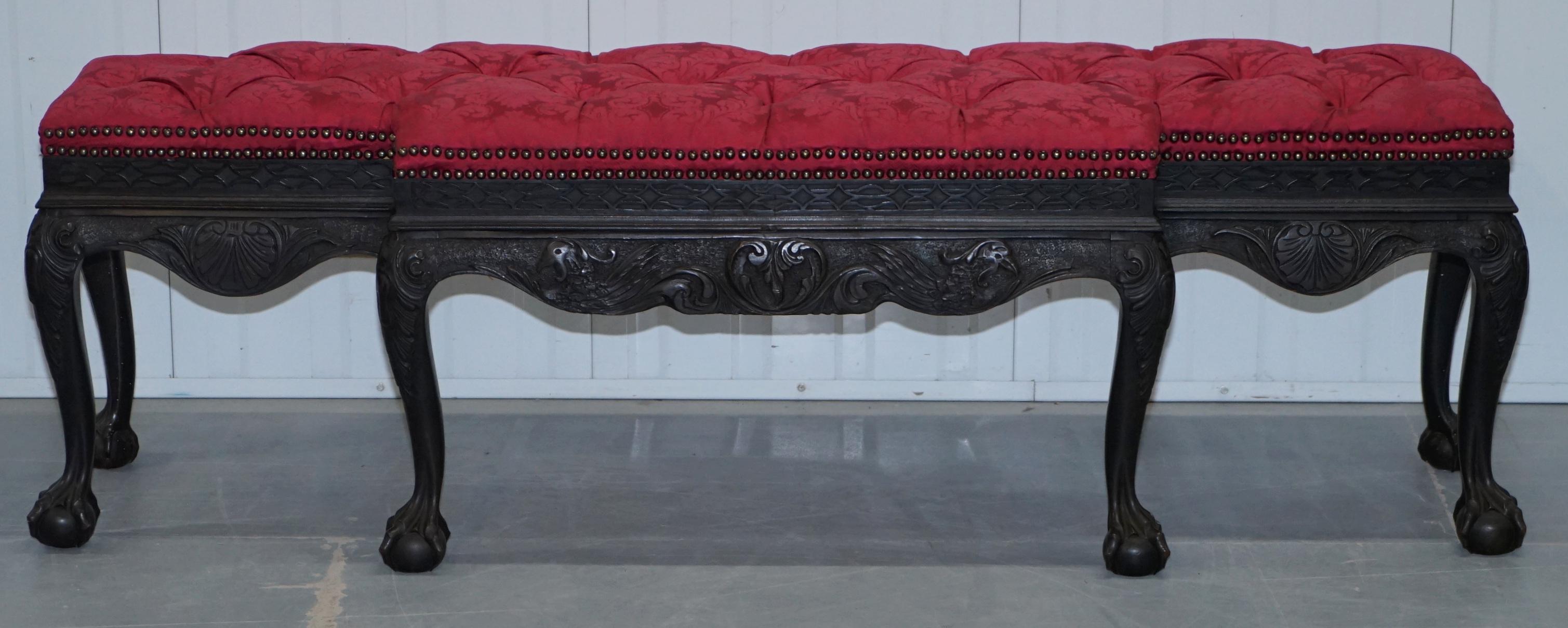 We are delighted to offer for sale this stunning very large George II style solid hand carved walnut breakfront window seat with claw and ball feet

This bench was sold in Christie's London South Kensington in 2012 

This piece is an interior