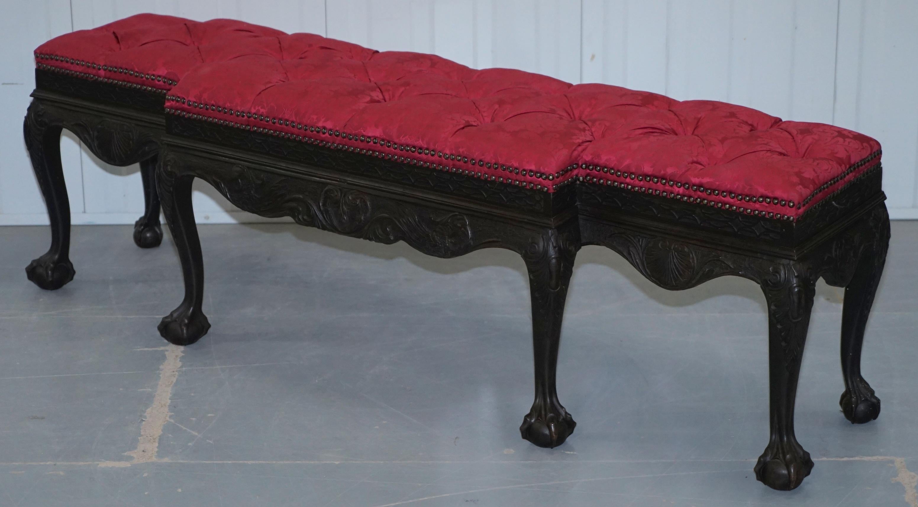 Northern Irish Rare Very Large George II Style Claw & Ball Walnut Breakfront Window Seat Demask