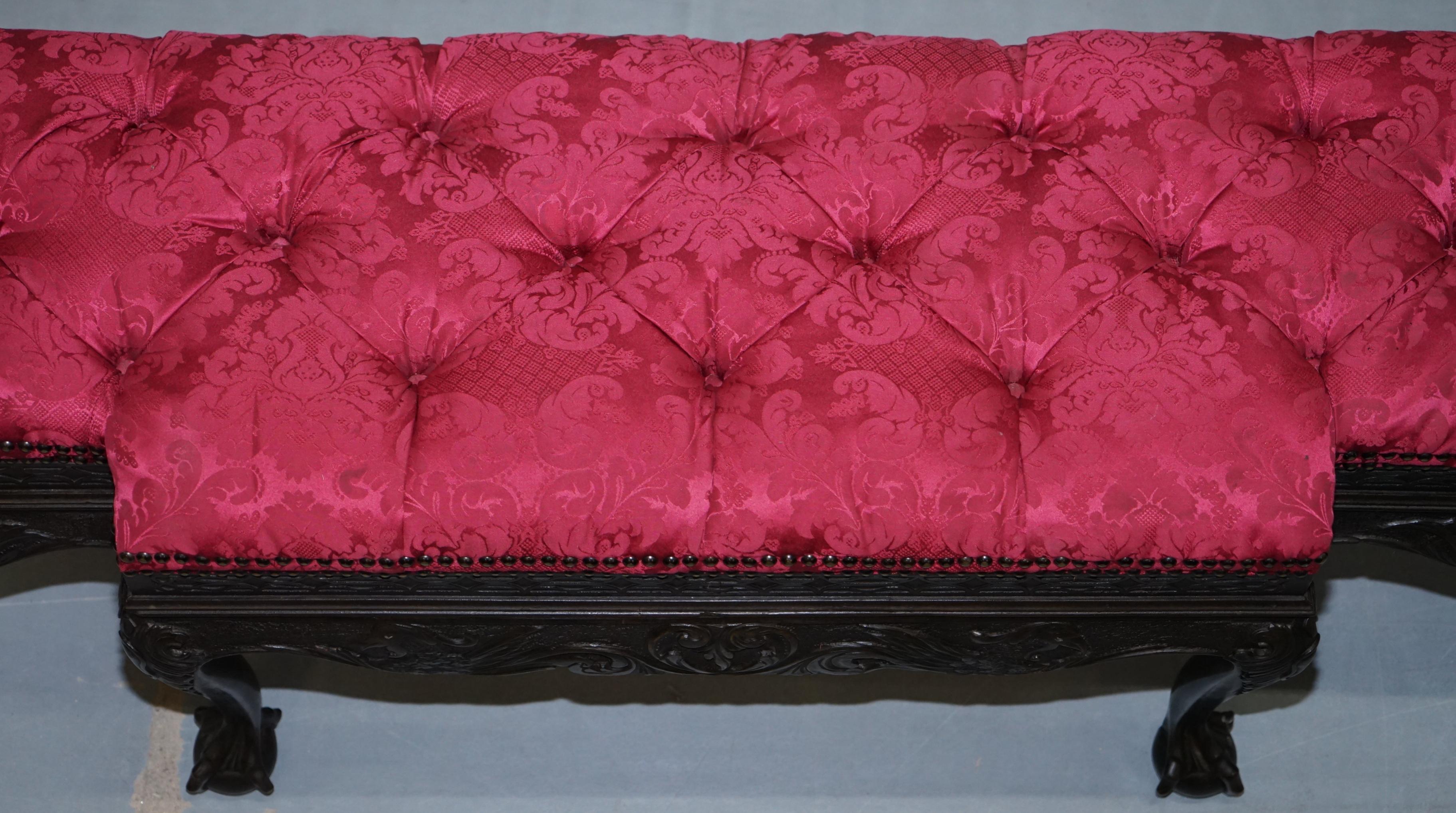 20th Century Rare Very Large George II Style Claw & Ball Walnut Breakfront Window Seat Demask