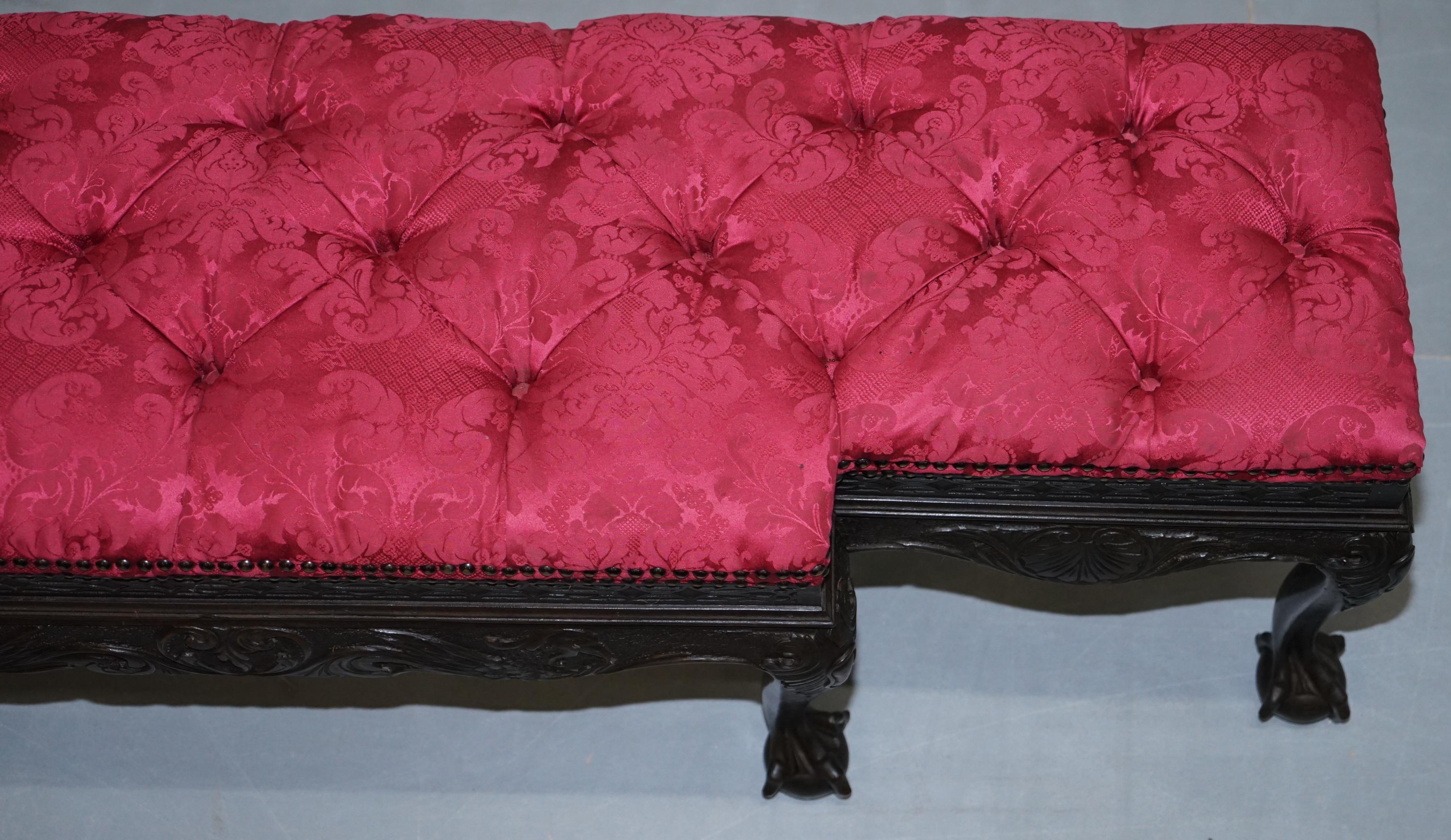 Rare Very Large George II Style Claw & Ball Walnut Breakfront Window Seat Demask 1