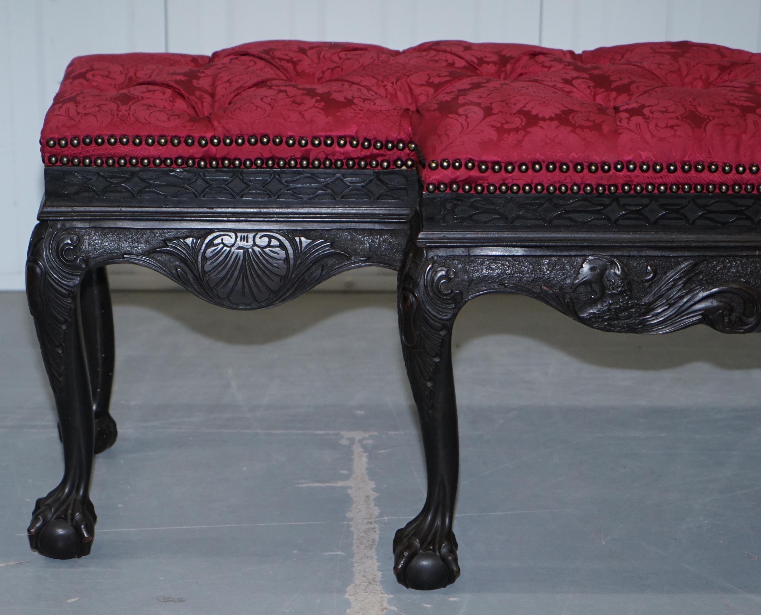 Rare Very Large George II Style Claw & Ball Walnut Breakfront Window Seat Demask 3