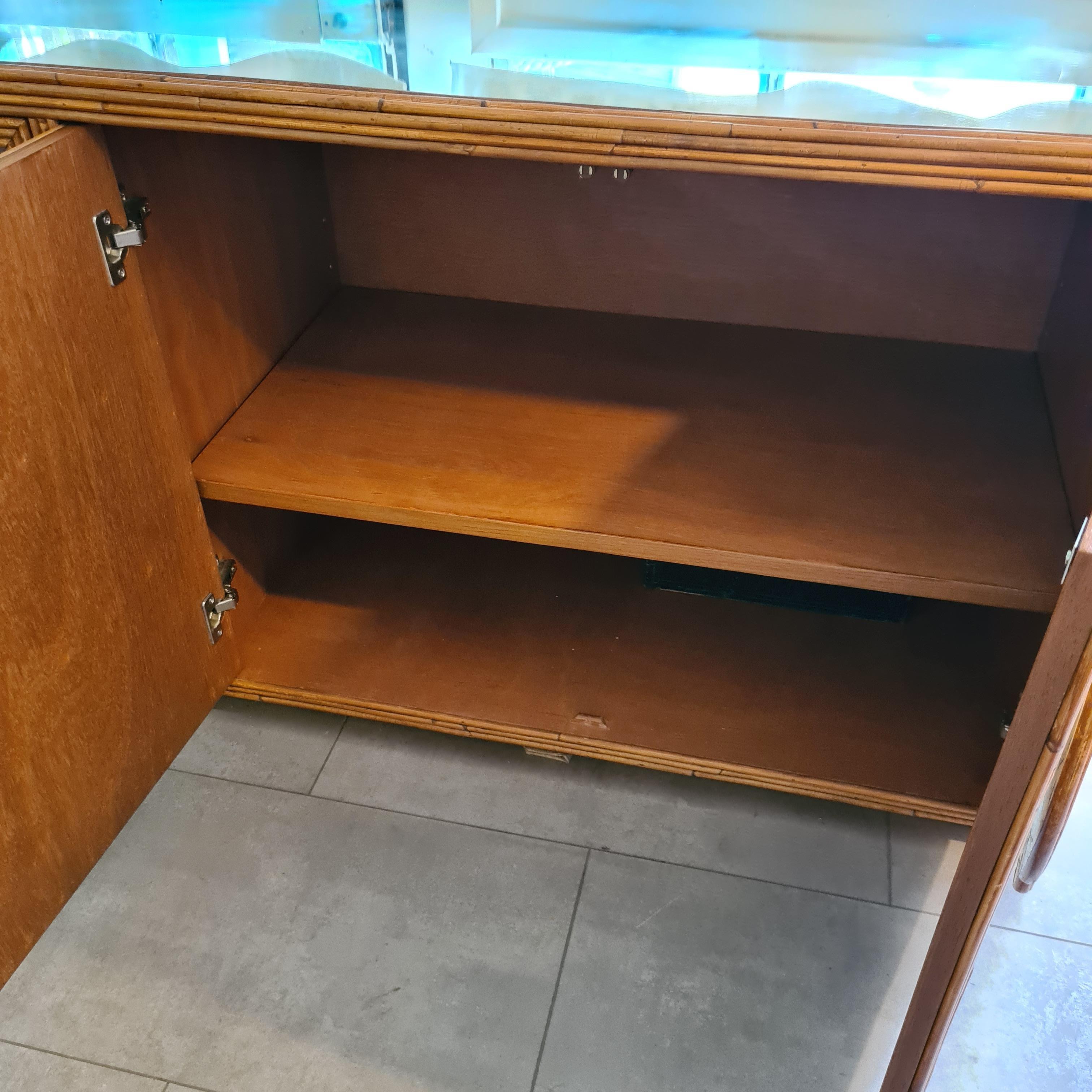 Rare Very Large Rattan and Mirror Sideboard 1