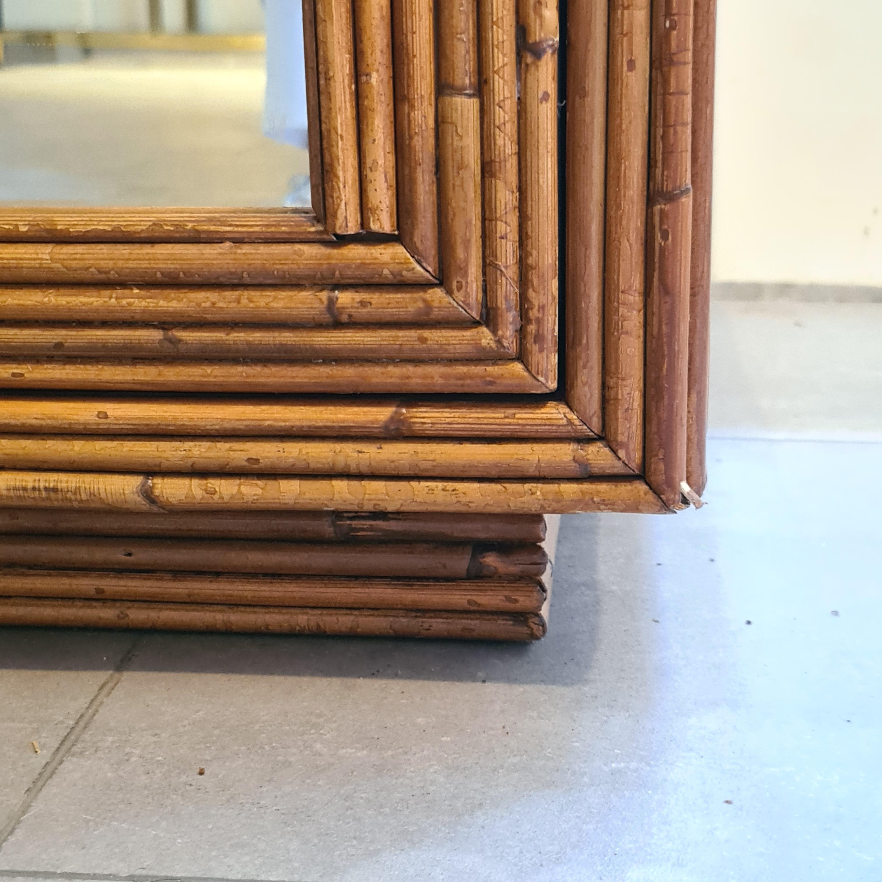 Contemporary Rare Very Large Rattan and Mirror Sideboard