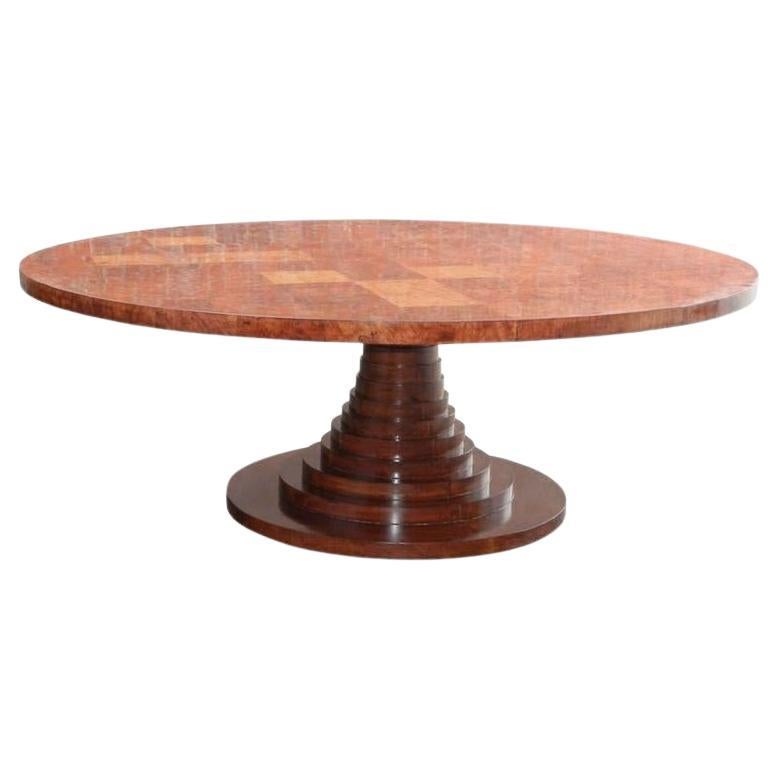 Rare, Very Large Table in the Style of Carlo di Carli Amboyna Wood Pedestal en venta