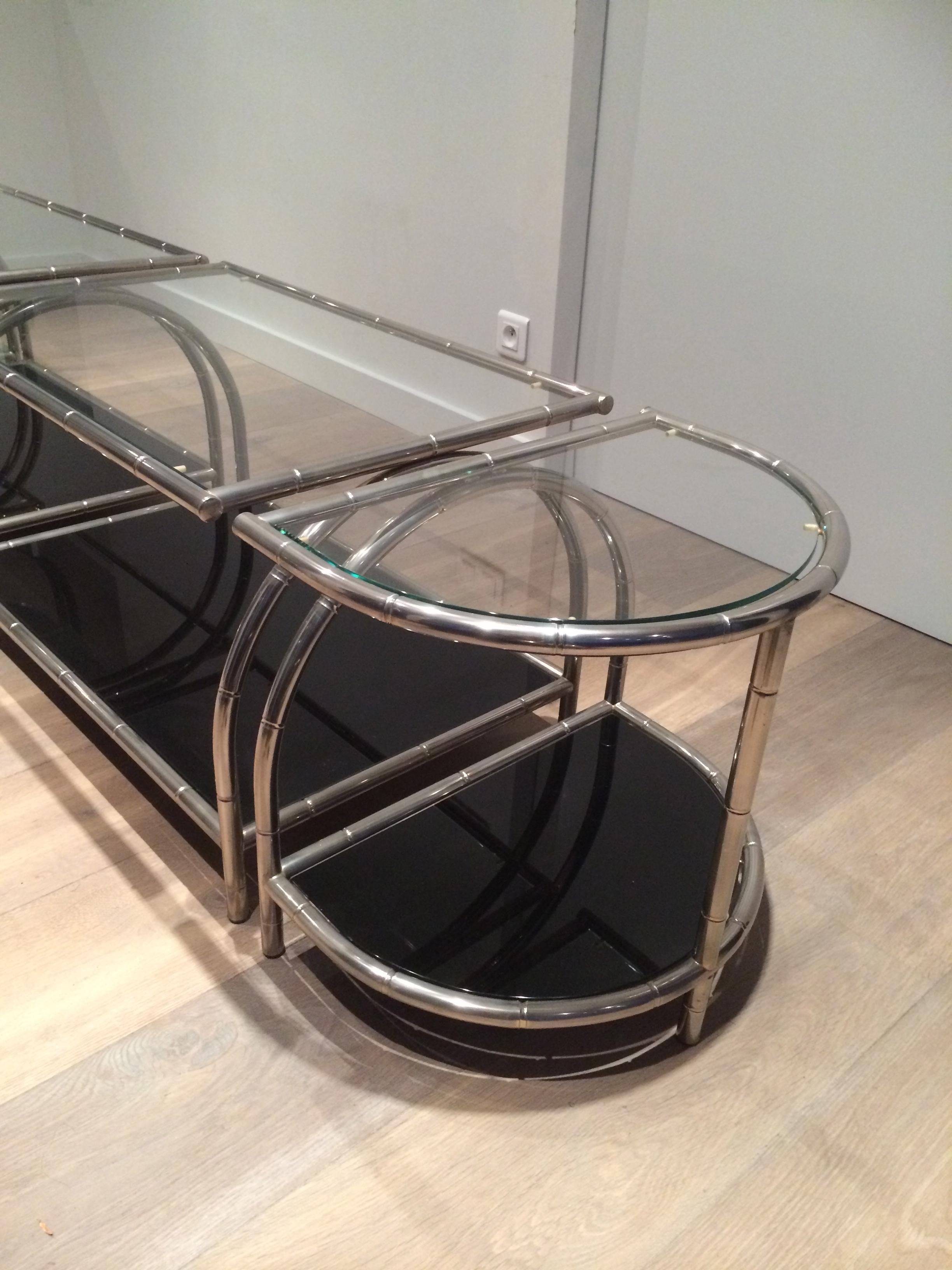 Rare Very Wide Chrome Coffee Table in 4 Elements with Clear and Black Lacquered 3