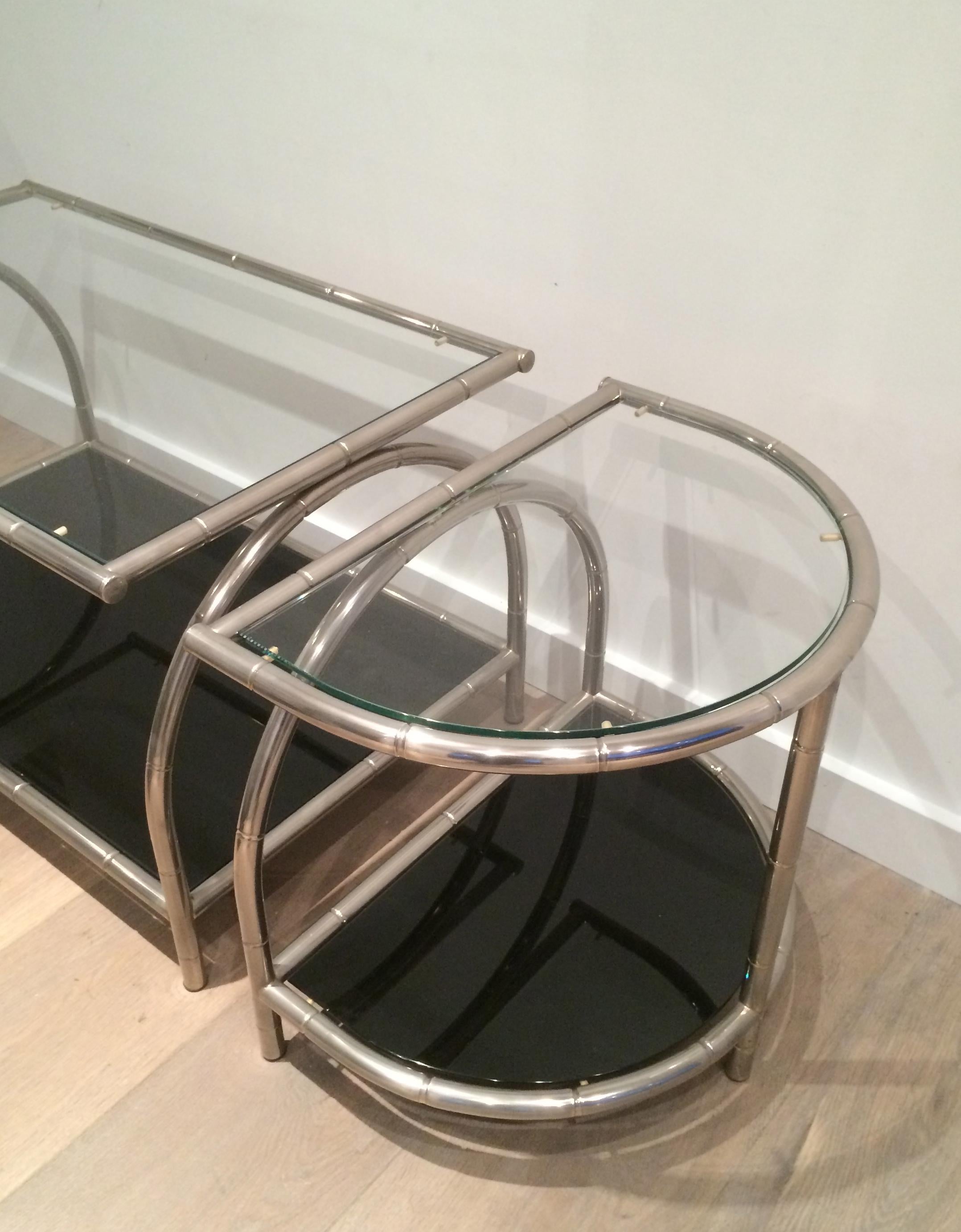 Rare Very Wide Chrome Coffee Table in 4 Elements with Clear and Black Lacquered 4