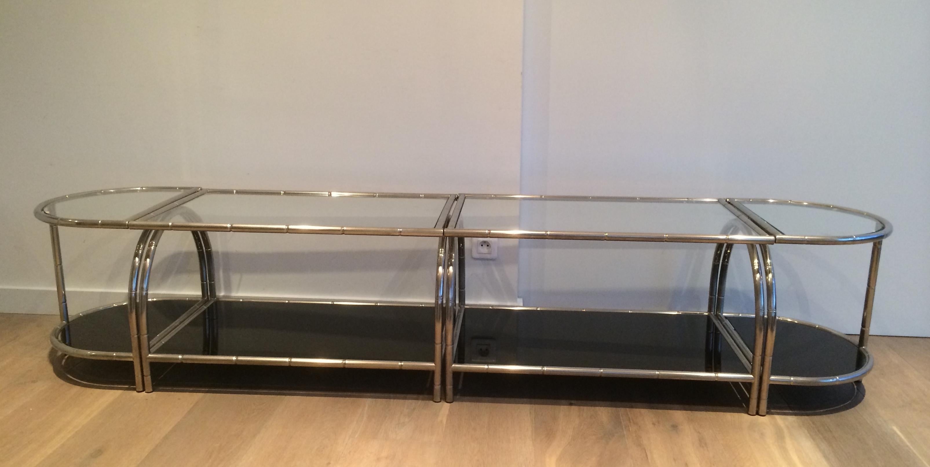Rare Very Wide Chrome Coffee Table in 4 Elements with Clear and Black Lacquered 5