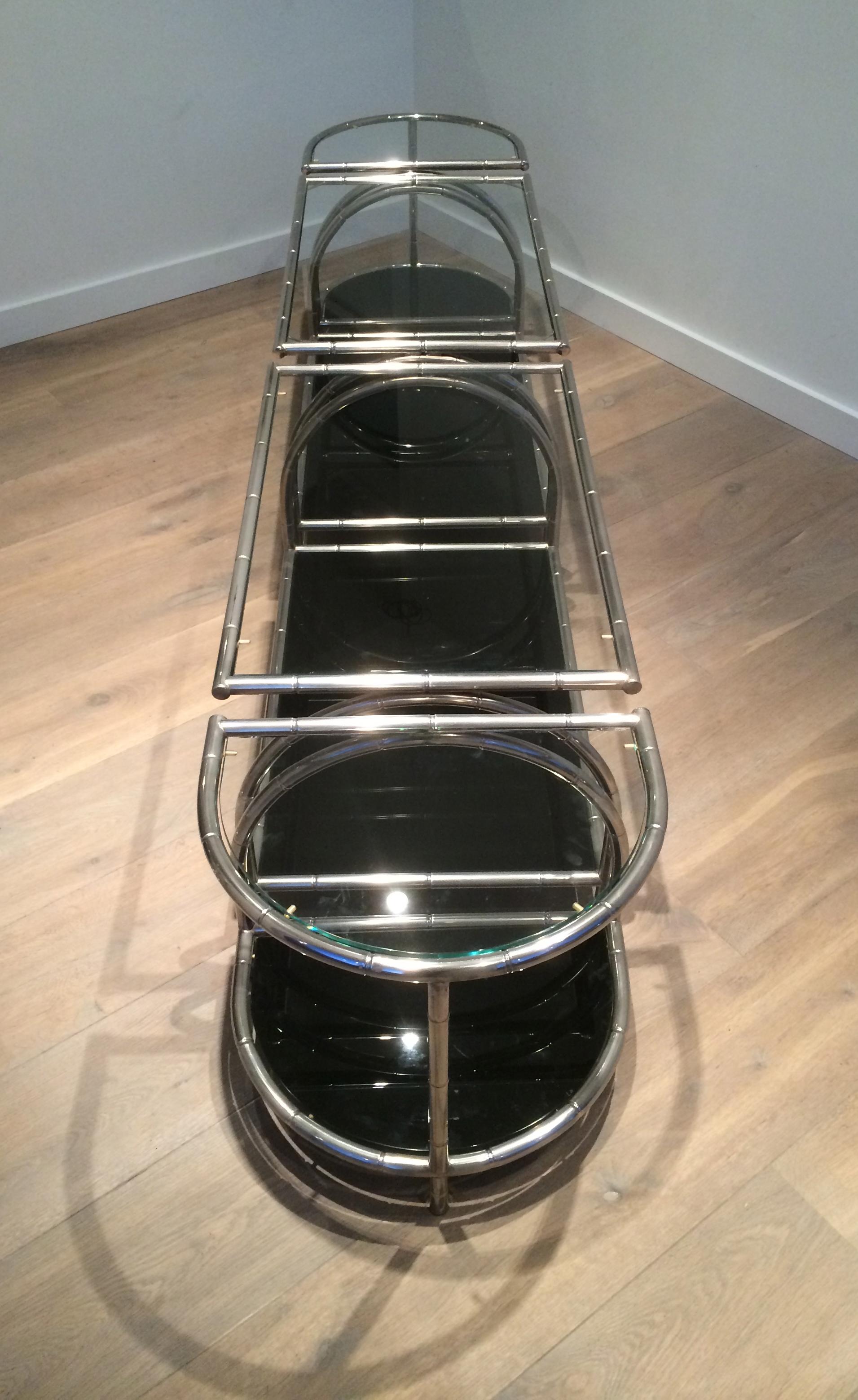 Anodized Rare Very Wide Chrome Coffee Table in 4 Elements with Clear and Black Lacquered