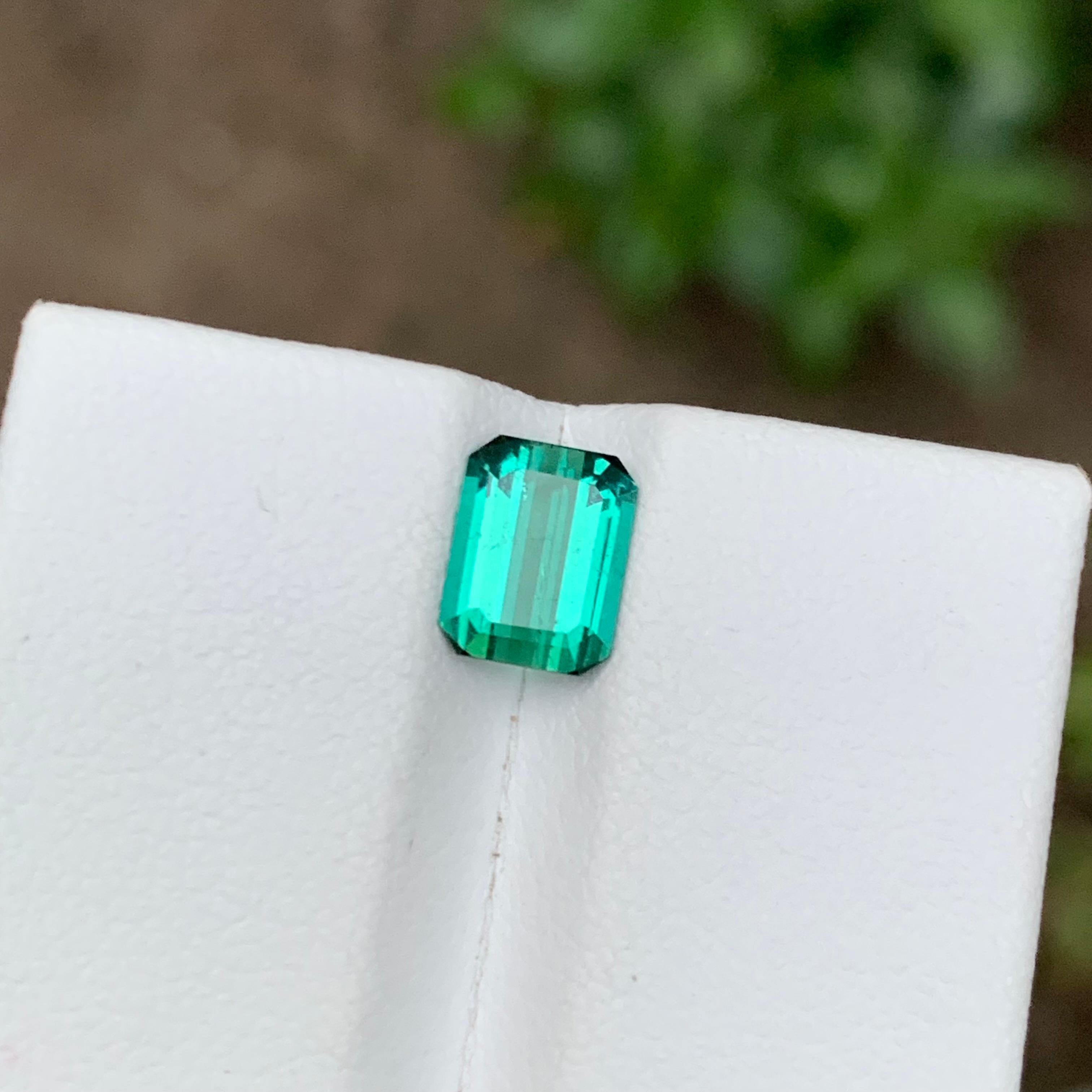 Rare Vibrant Bluish Neon Green Tourmaline Gemstone, 1.35 Ct Emerald Cut for Ring For Sale 5