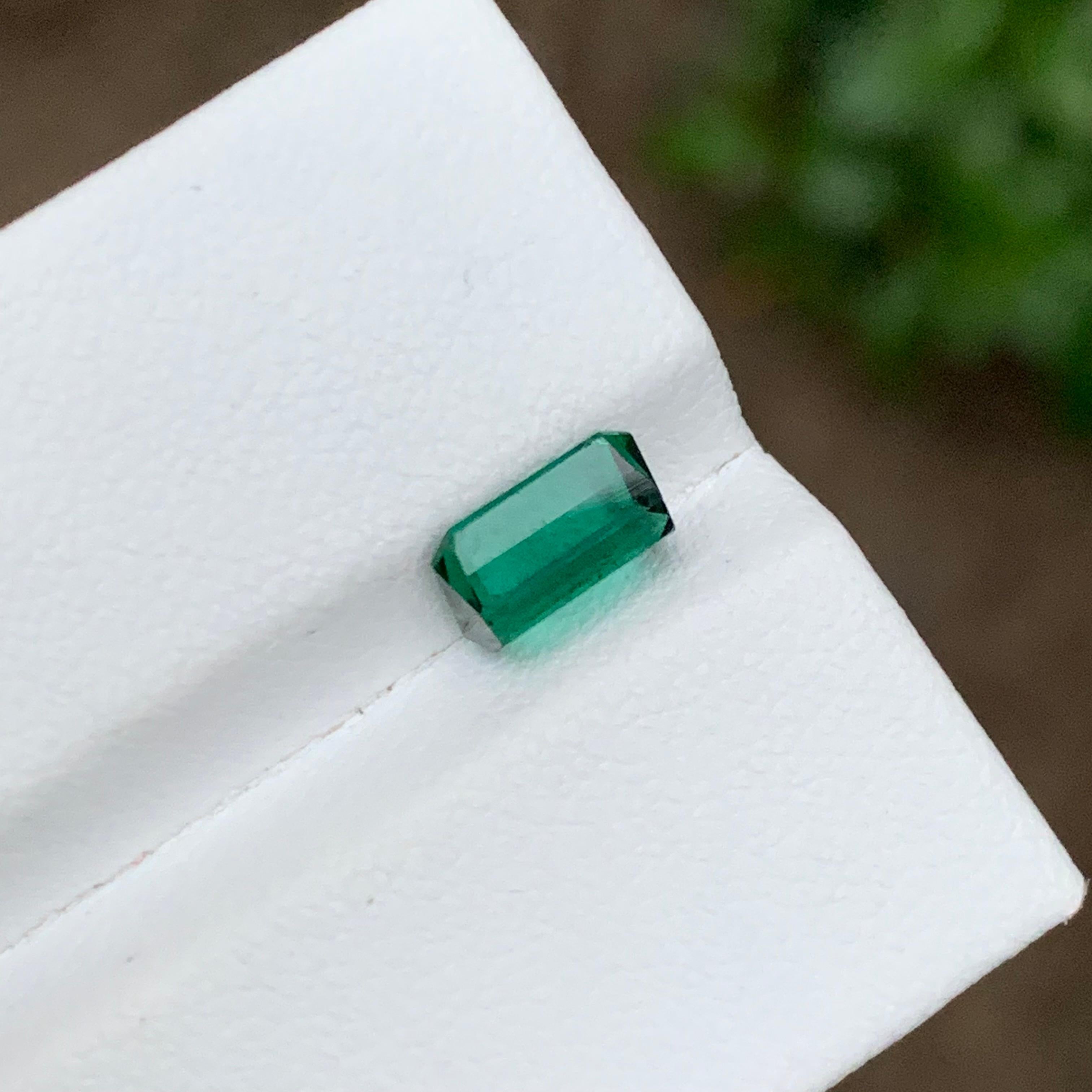 Rare Vibrant Bluish Neon Green Tourmaline Gemstone, 1.35 Ct Emerald Cut for Ring For Sale 6