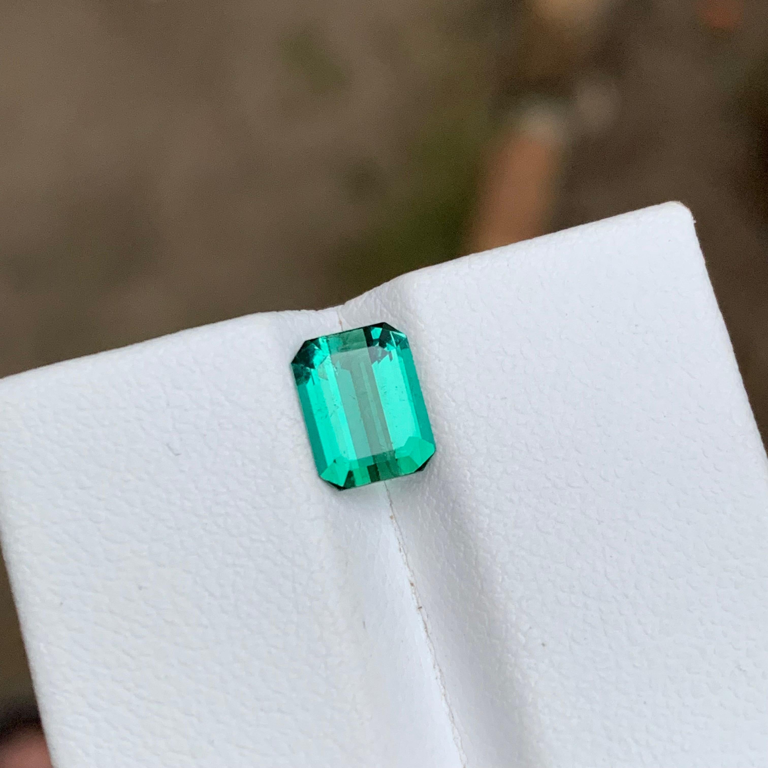 Rare Vibrant Bluish Neon Green Tourmaline Gemstone, 1.35 Ct Emerald Cut for Ring For Sale 7