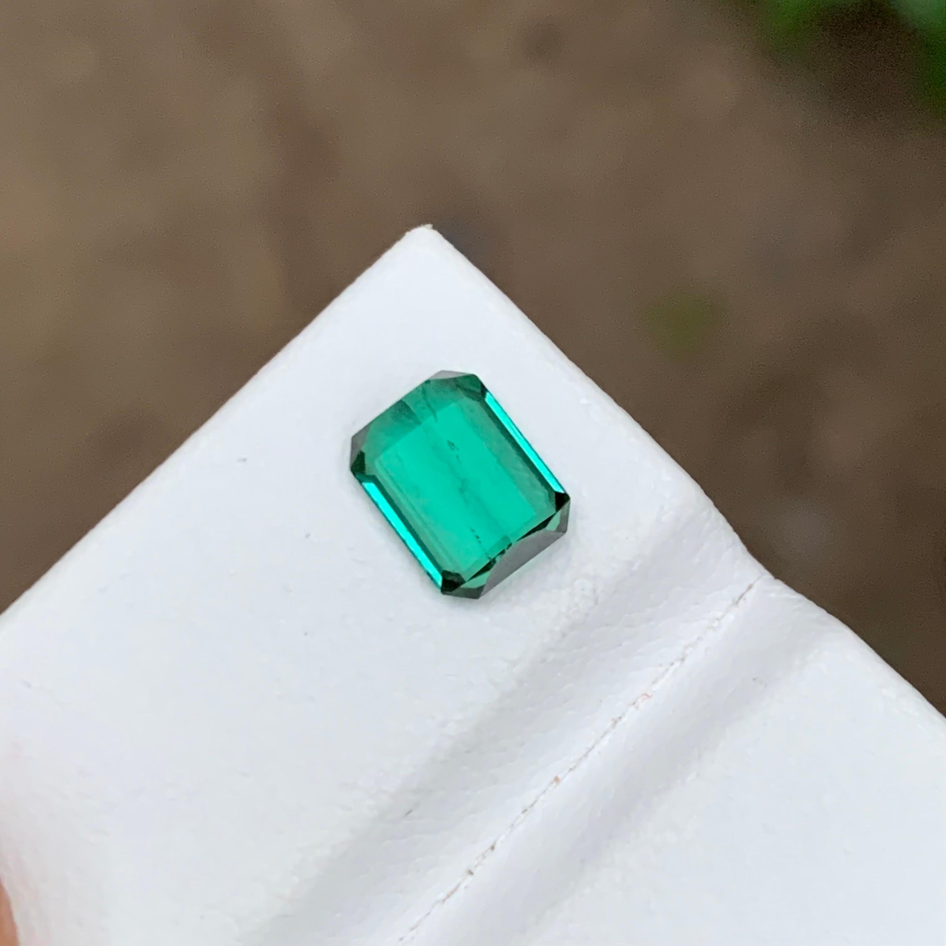 Women's or Men's Rare Vibrant Bluish Neon Green Tourmaline Gemstone, 1.35 Ct Emerald Cut for Ring For Sale