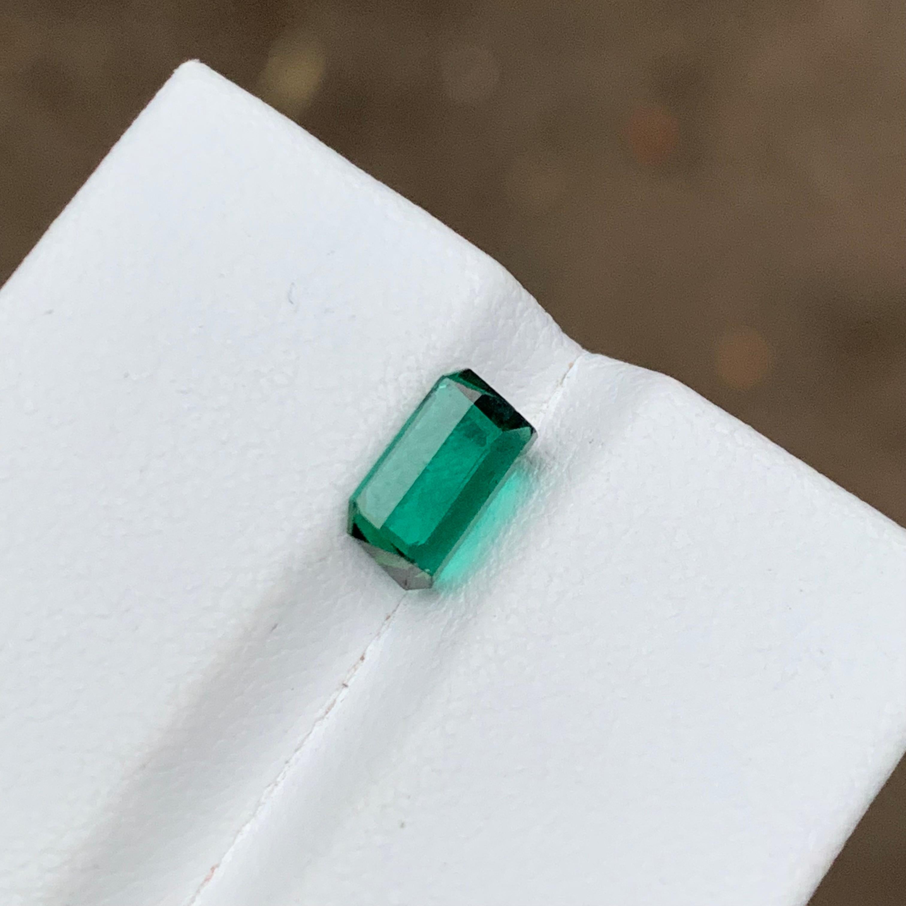 Rare Vibrant Bluish Neon Green Tourmaline Gemstone, 1.35 Ct Emerald Cut for Ring For Sale 1