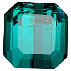 Bague en tourmaline naturelle bleu indicolite, pierre précieuse non sertie, taille émeraude 4,20 carats