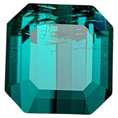 Seltene Vibrant Lagoon Grünlich Blau Turmalin Edelstein, 4,20 Karat Smaragd Schliff-Ring