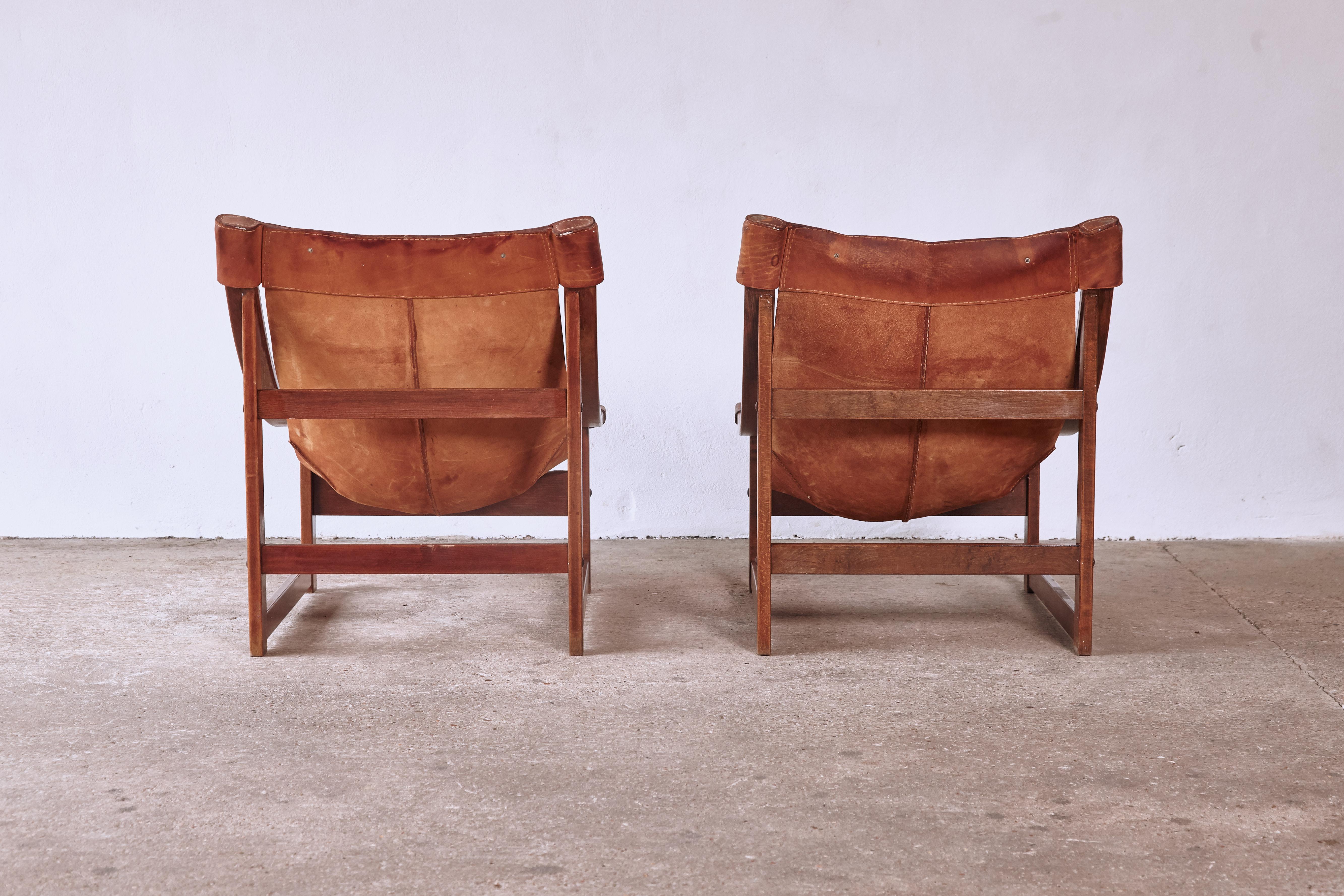Rare Vicente Sanchez Pablos Spanish Lounge Chairs, Walnut and Leather, 1960s 7