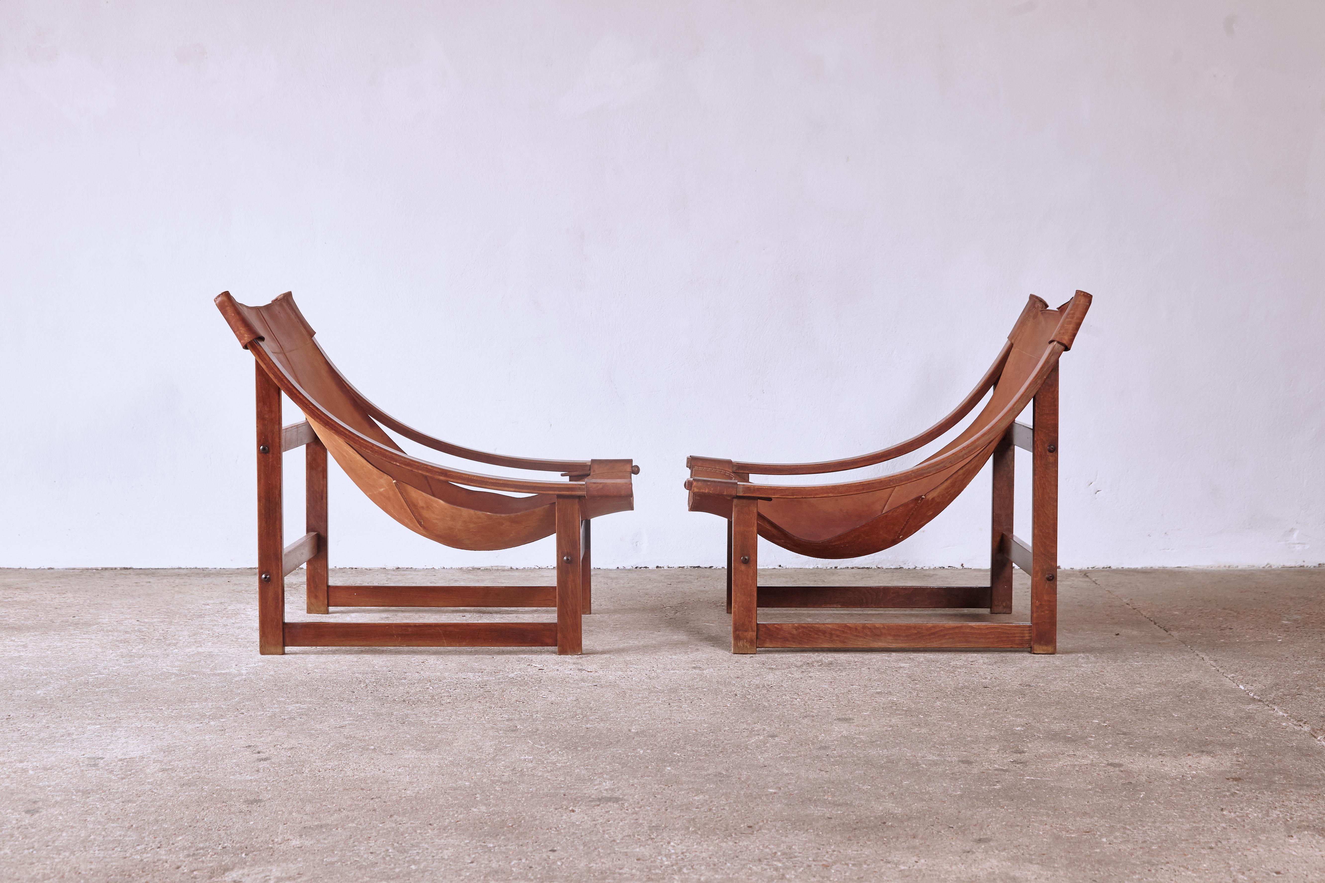 Rare Vicente Sanchez Pablos Spanish Lounge Chairs, Walnut and Leather, 1960s 8