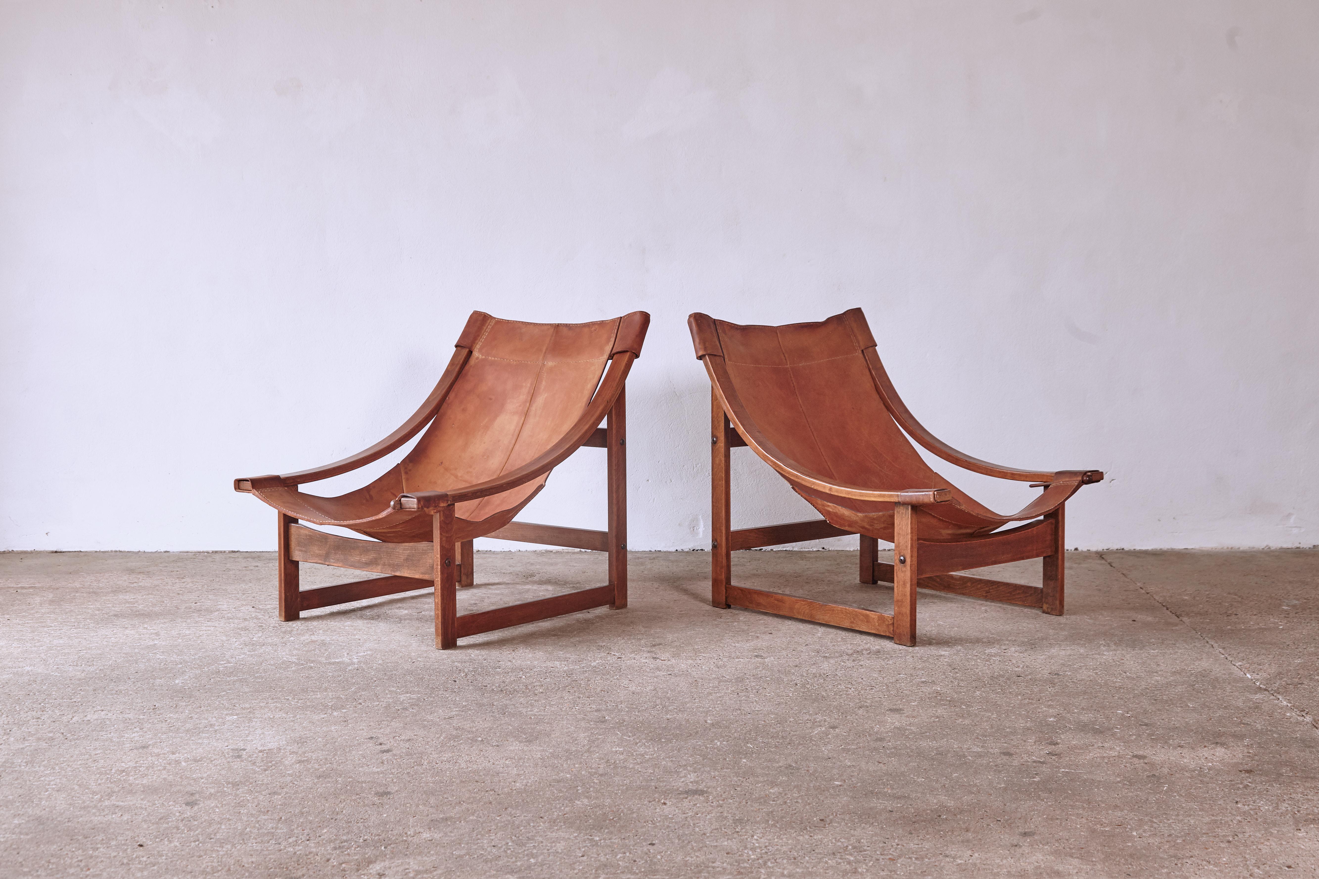 Rare Vicente Sanchez Pablos Spanish Lounge Chairs, Walnut and Leather, 1960s In Good Condition In London, GB