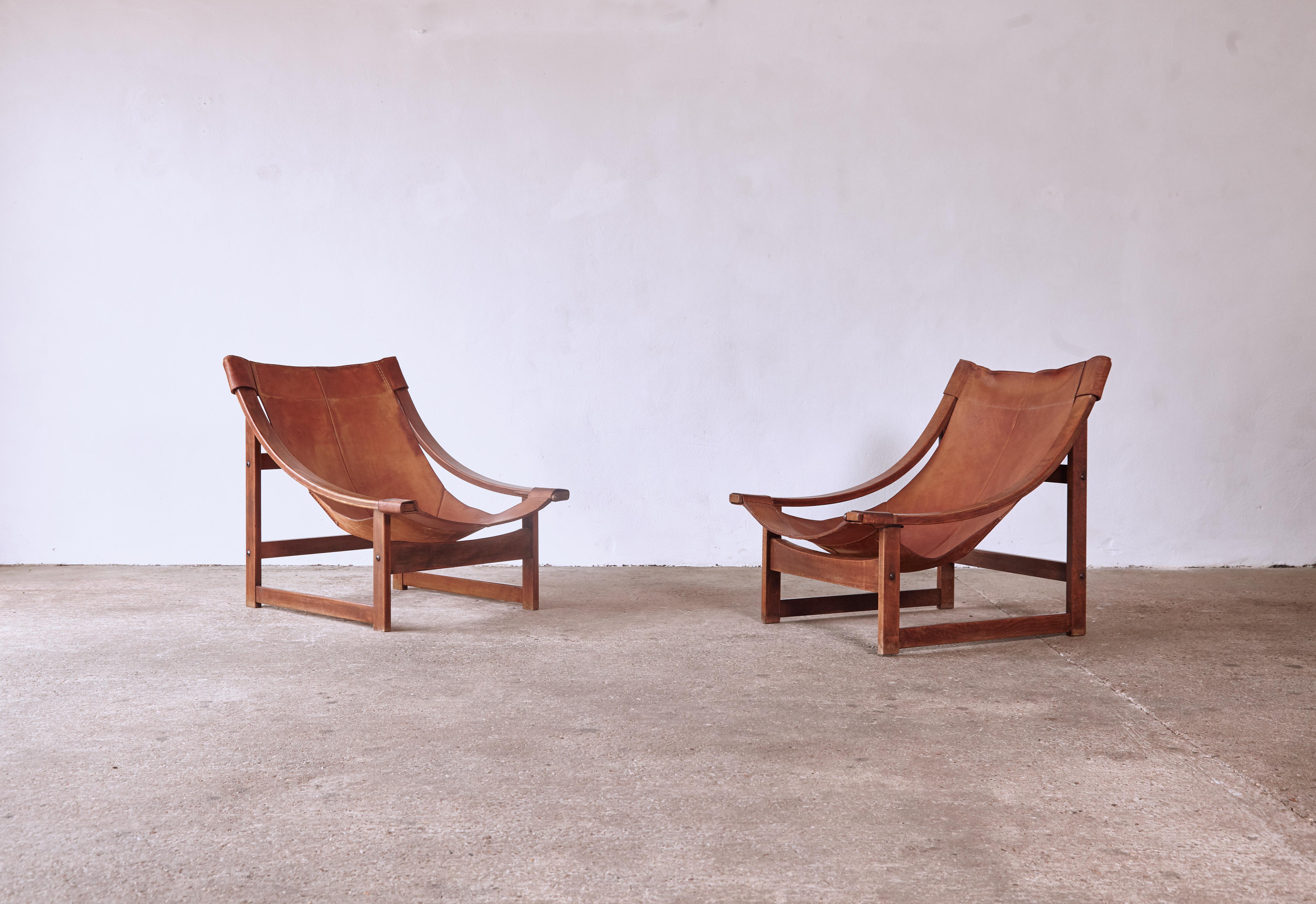 Rare Vicente Sanchez Pablos Spanish Lounge Chairs, Walnut and Leather, 1960s 2