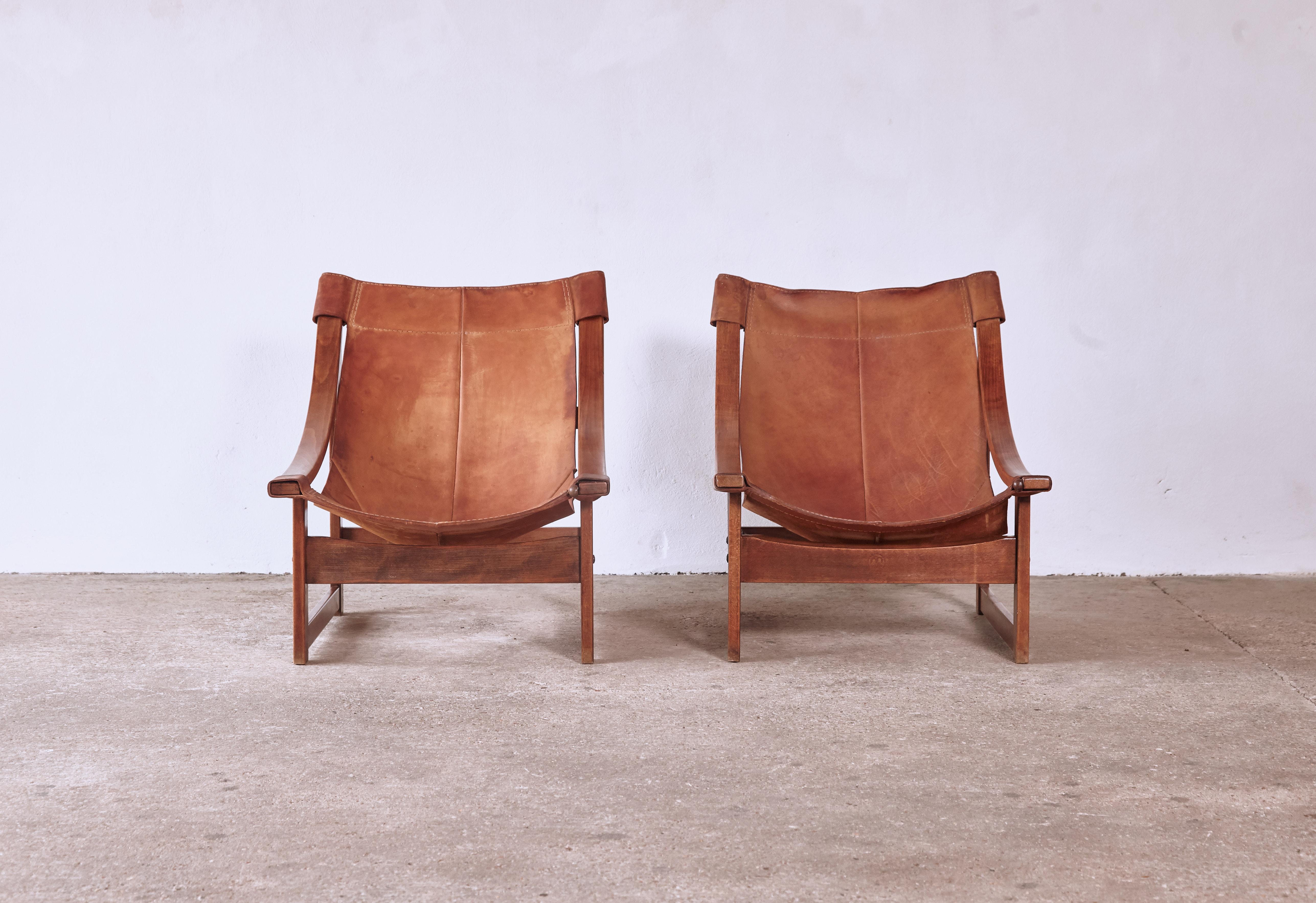 Rare Vicente Sanchez Pablos Spanish Lounge Chairs, Walnut and Leather, 1960s 3